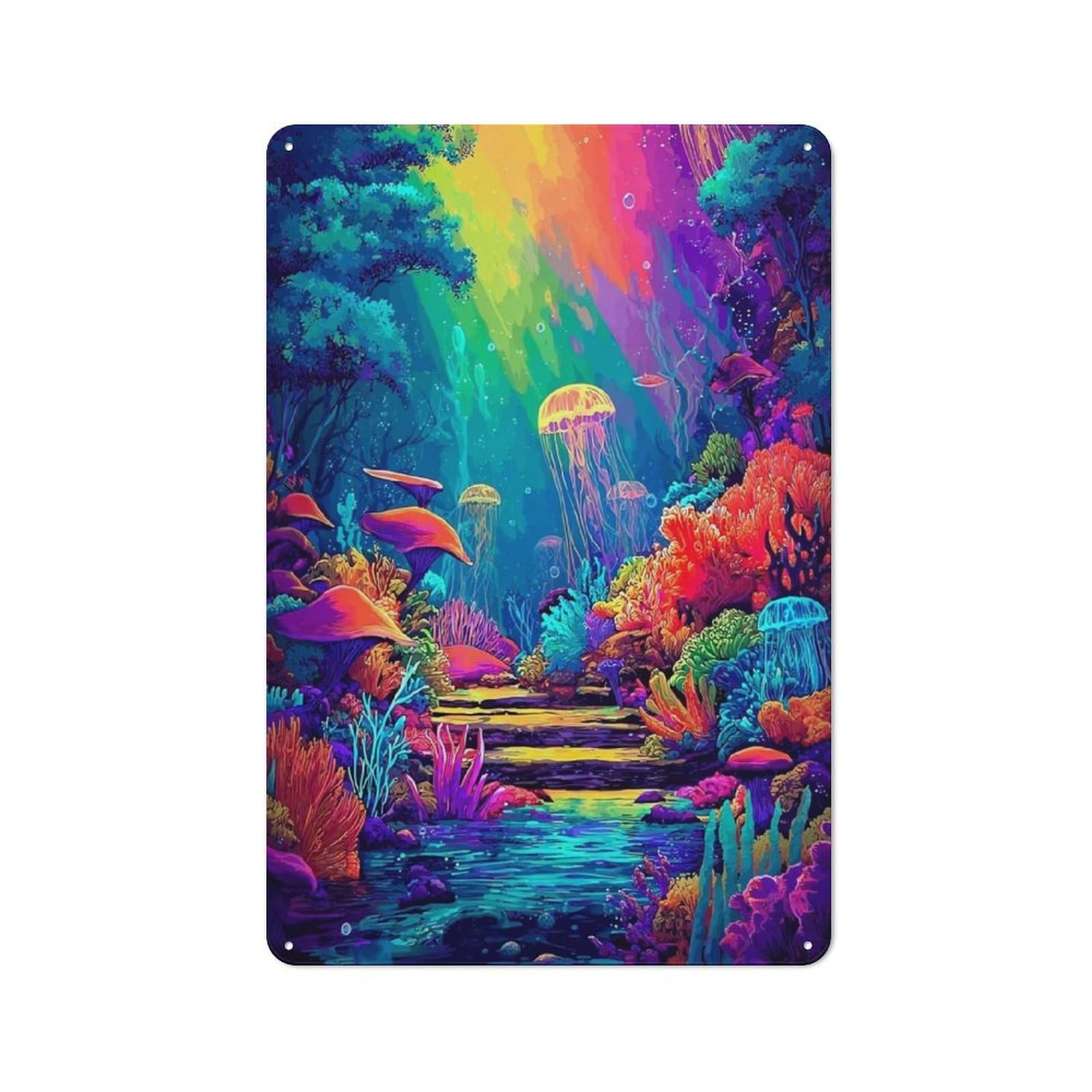 Junmoney Underwater Rainbow Paradise -1 Classic Metal Wall Decor 30X20cm, Decorative Tin Plaque For Cafe, Pub, Workshop Or Home Bar