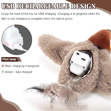 Bird Cat Flapping Chirping Realistic Plush Toys with Catnip for Indoor Kittens to Chase, Bite, Chew and Kick