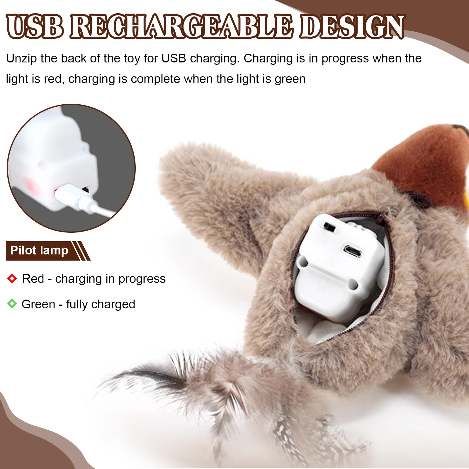 Oiseau Volant pour Chat - Jouet Interactif pour Chat avec Ailes Battantes, Rechargeable et Lavable Jouet Chat Oiseau Volant Jouet Oiseau Gazouillant d'Intérieur pour Chaton Adulte