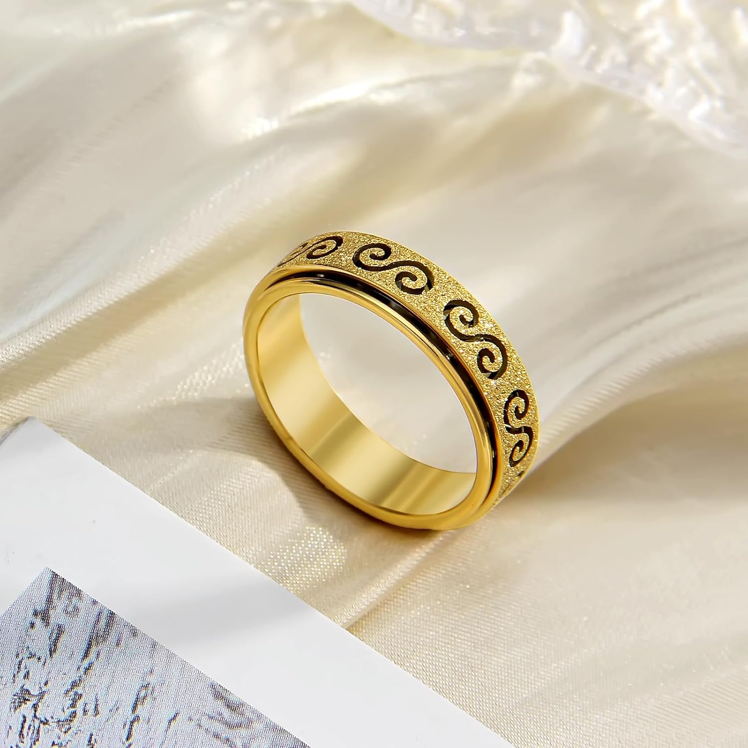 Fidget Spinner Ring for Stress Relief - Rotating Anxiety Ring with Cross,Greek Key,Roman Numerals & Sun Wukong Designs, Stainless Steel Ring Gift for Women/Men(Sizes 6-10) - Image 3