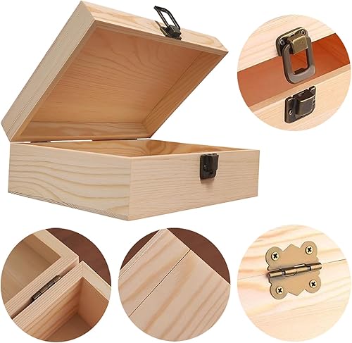Miniatura 2 de Caja de madera de 8.26 x 6 x 3 pulgadas, pequeña caja de madera natural para manualidades y almacenamiento, caja de madera sin terminar para