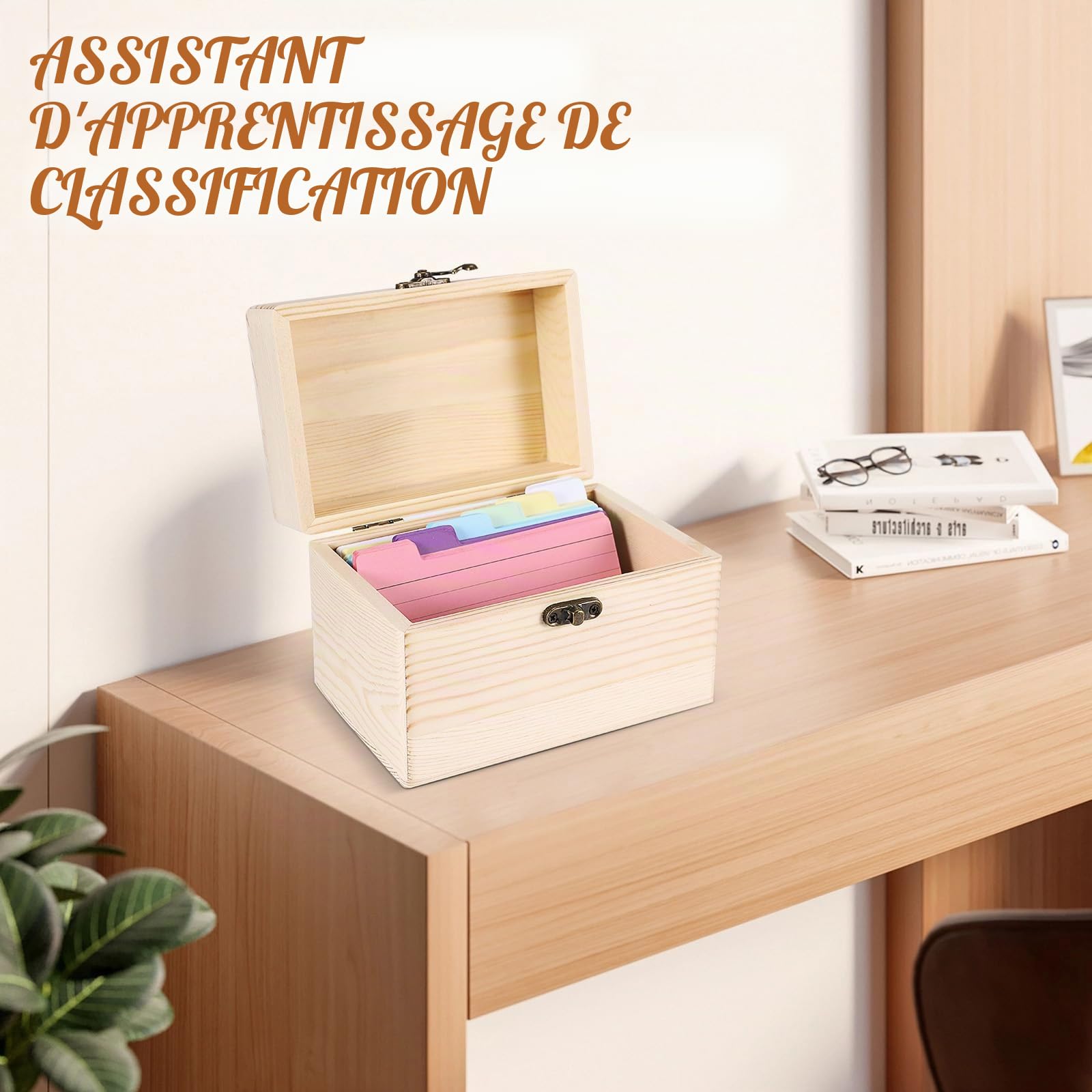 Boîte à Recettes en Bois 10,5x15 cm avec 150 Cartes, Organisateur de Cartes de Notes