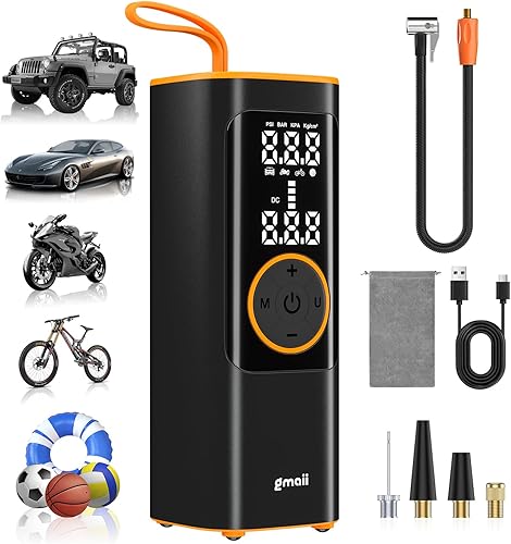 Compresor de aire portátil para inflador de neumáticos, compresor de aire portátil 4 veces más rápido con medidor de presión digital, luz LED y