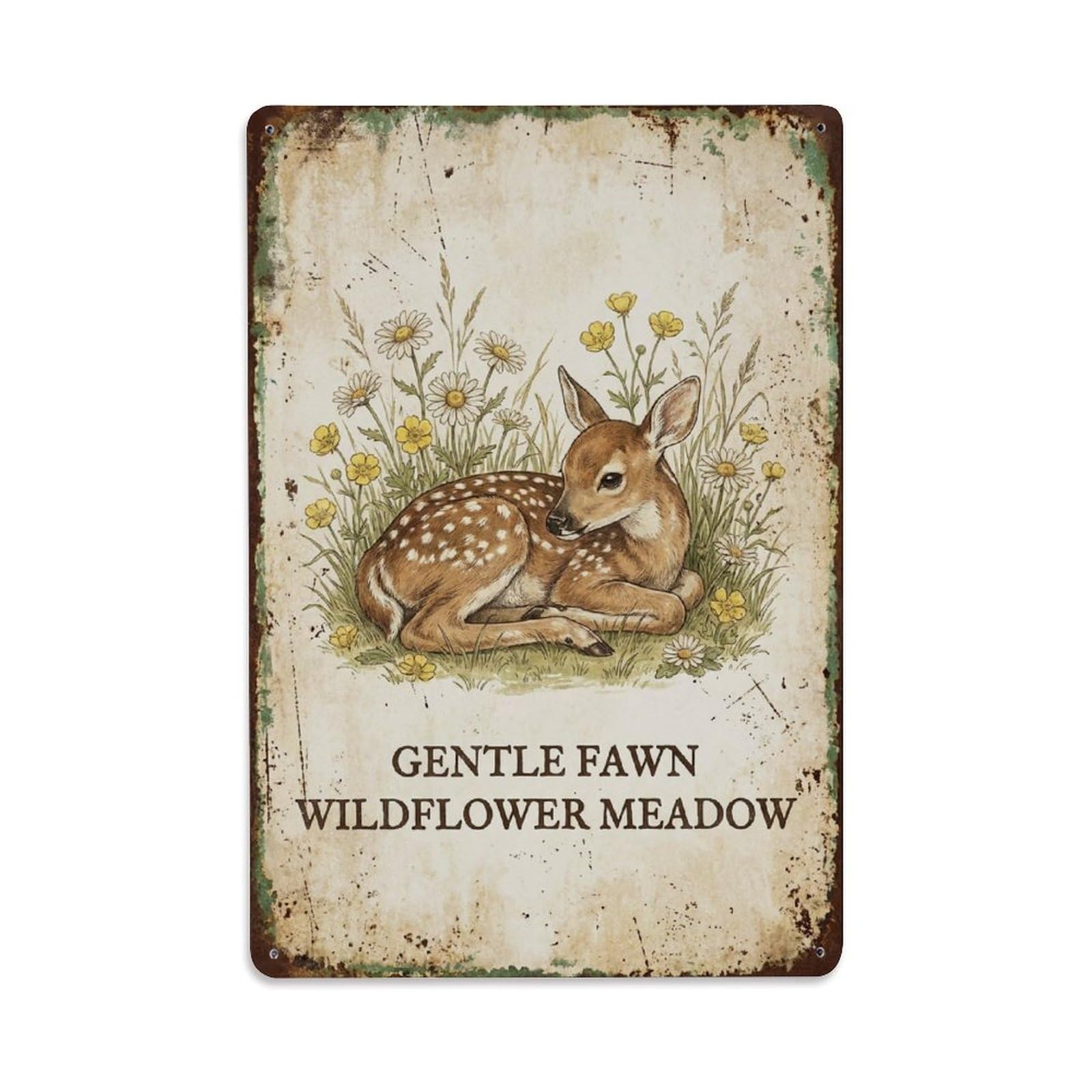 Okngb Style Vintage Fawn Botanical Quote Weathered Rustic Heritage Metal Tin Sign Plaque Wall Decor For Cafe, Man Cave, Club Bar, Office, Home Garden Round Metal Poster 8X12inch