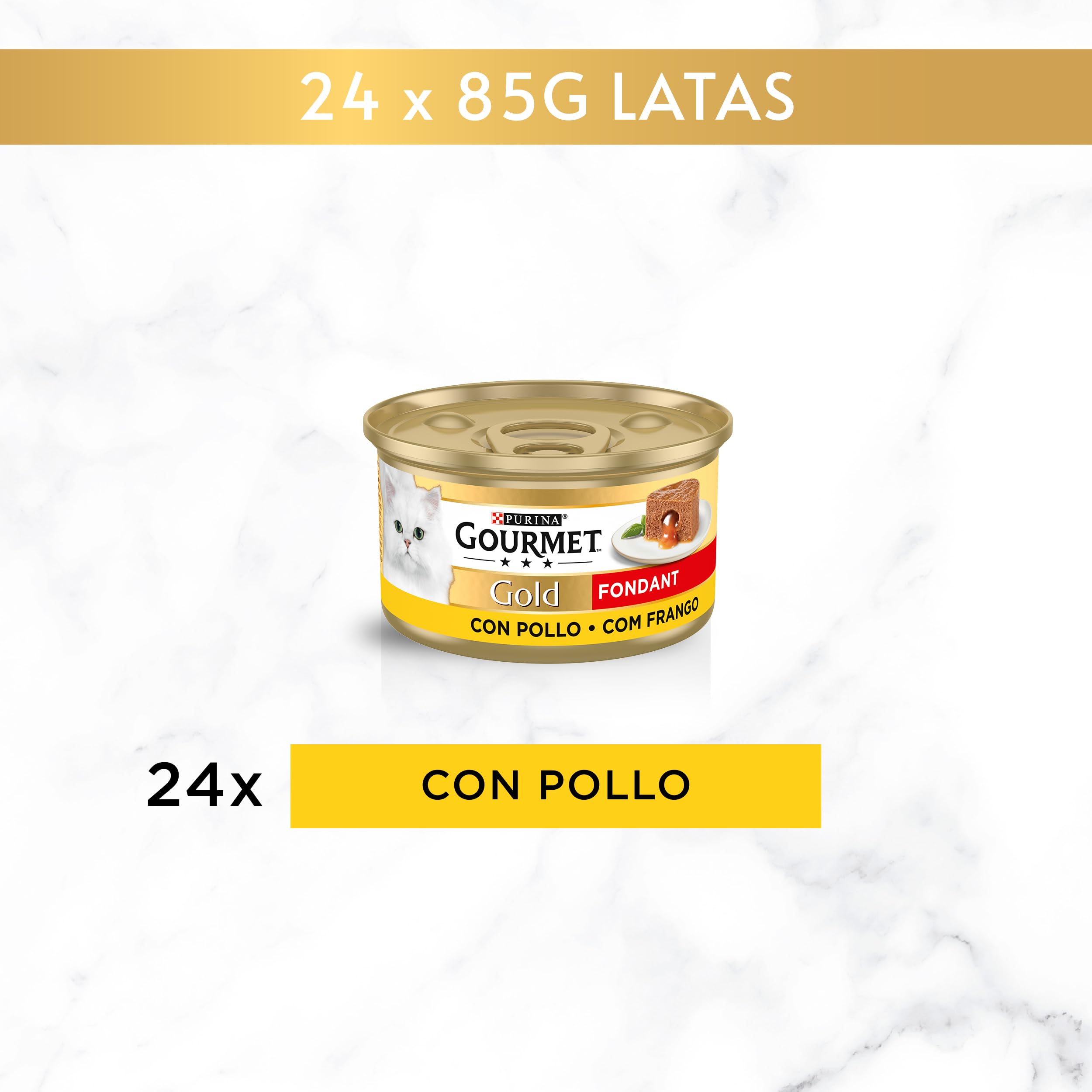 GOURMET Gold Fondant, Comida Húmeda para Gato Adulto, Mousse de Pollo con Salsa, Pack de 24 Latas de 85 g
