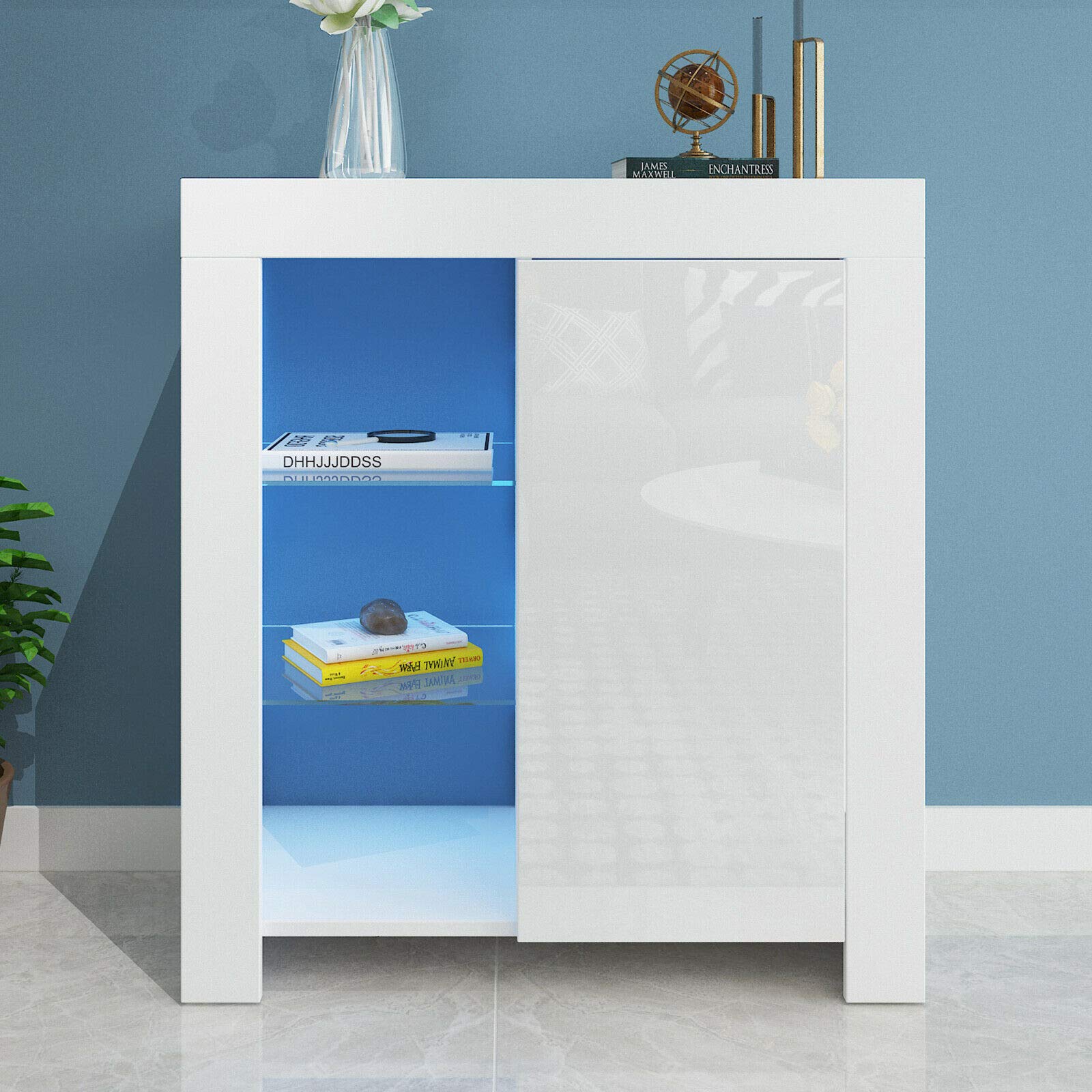 White Gloss Sideboard Unit With Storage Cupboard Matt Body