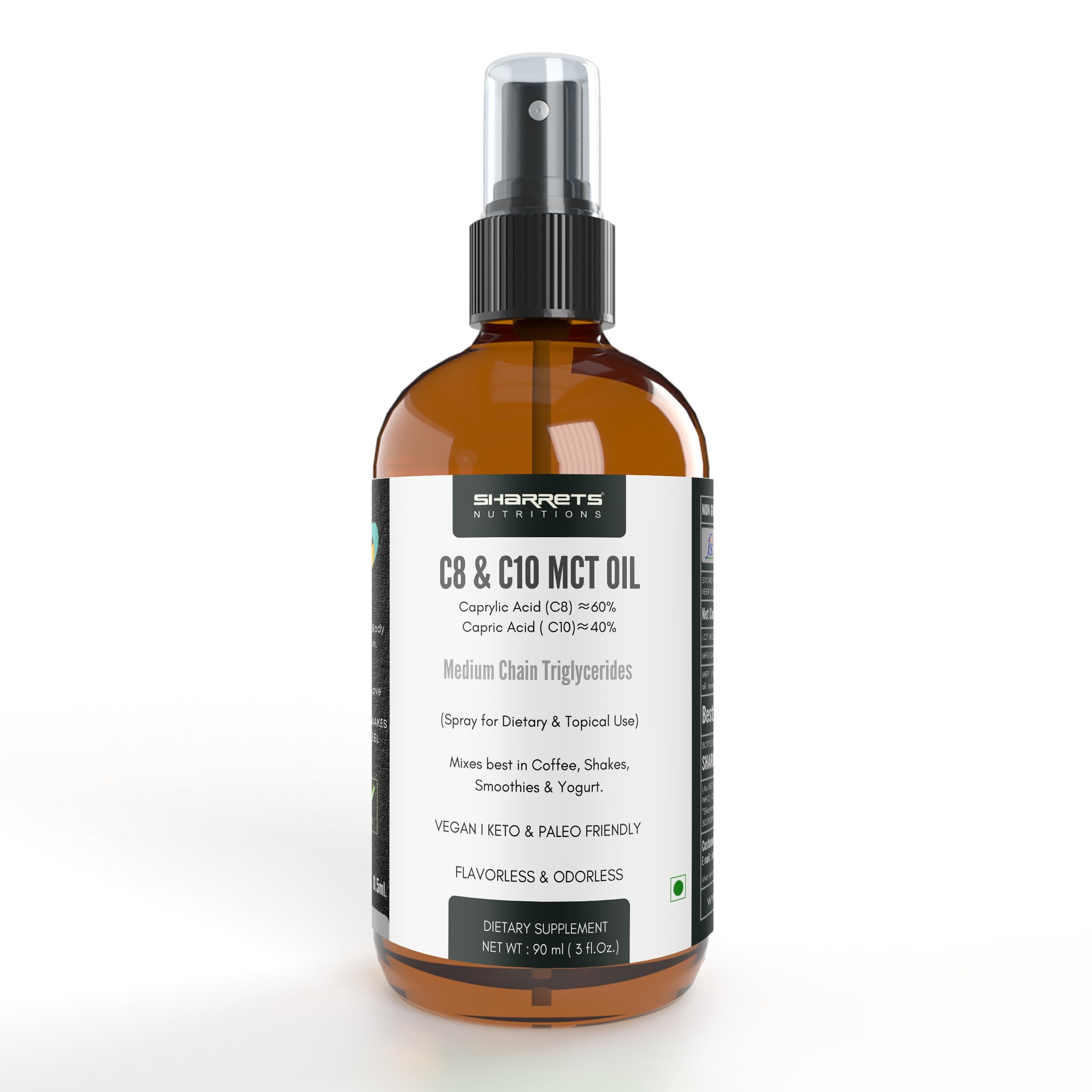 Sharrets C8 C10 MCT Oil Oral Spray, 90ml - Pure Medium Chain Triglycerides for Radiant Skin, Lustrous Hair, and Health & Wellness (Dietary & Topical Use) (B08P8FRC57) Amazon Price History, Amazon Price Tracker