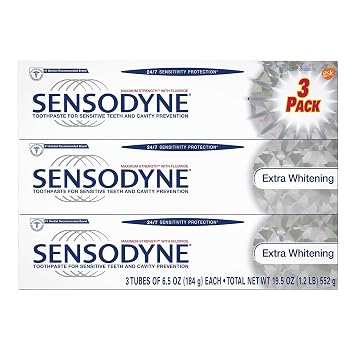 Sensodyne Toothpaste for Sensitive Teeth and Cavity Prevention, Maximum Strength Extra Whitening 6.5 oz (3 pack) - 08421