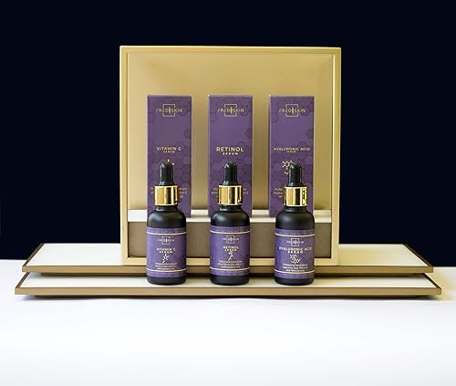 FredSkin Cuidado de la piel El trío de caja de suero facial antienvejecimiento por excelencia Juego completo de ácido hialurónico, suero de