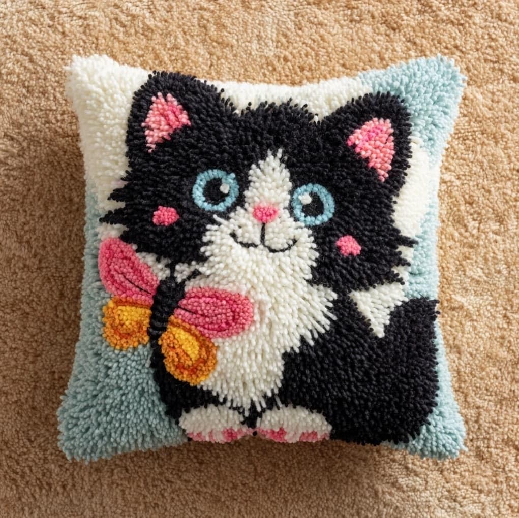 Axiangzik Cats And Butterflies 43X43cm Latch Hook Pillow Kit,