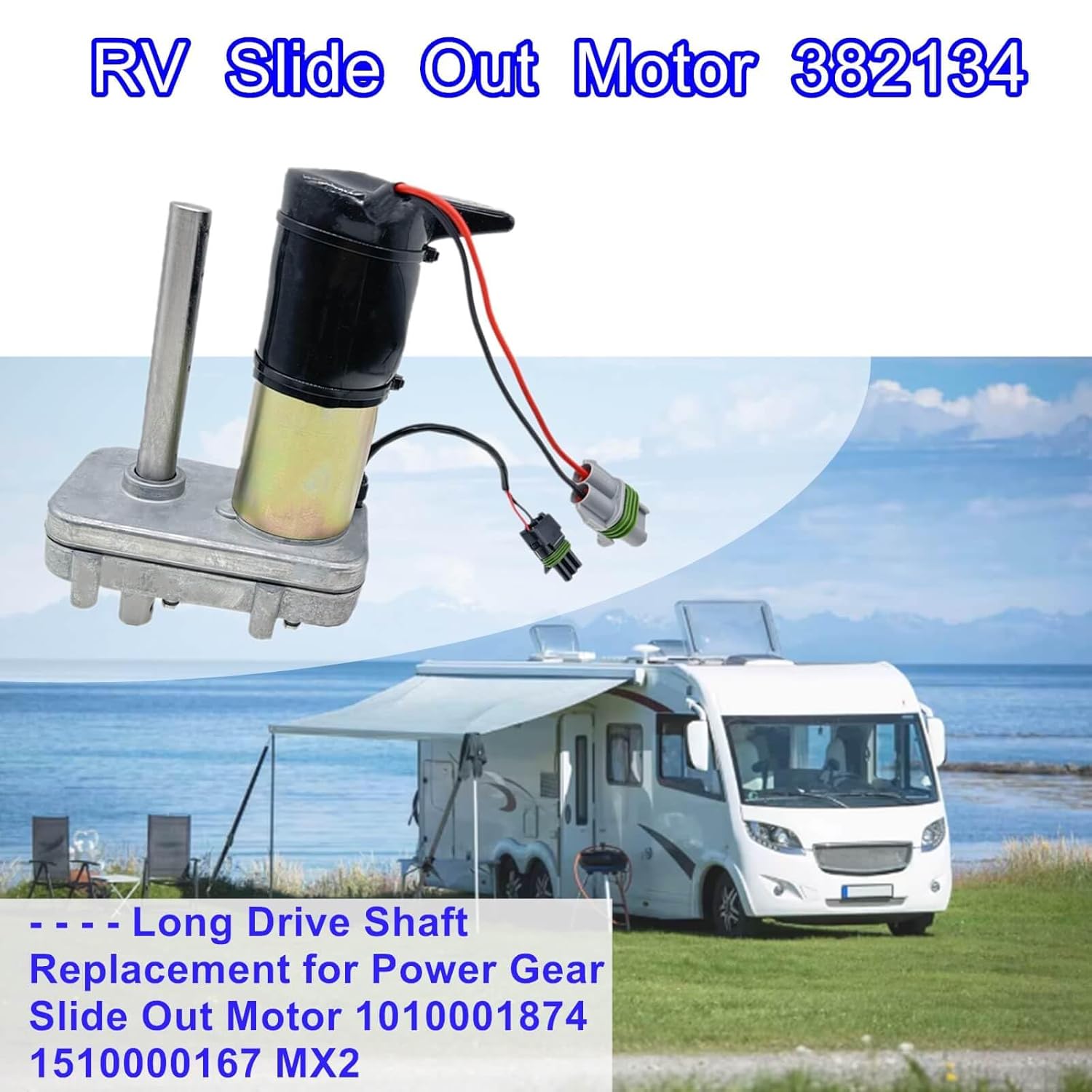 RV Slide Out Motor 382134,Long Drive Shaft Replacement for Power Gear Slide Out Motor 1010001874 1510000167 MX2
