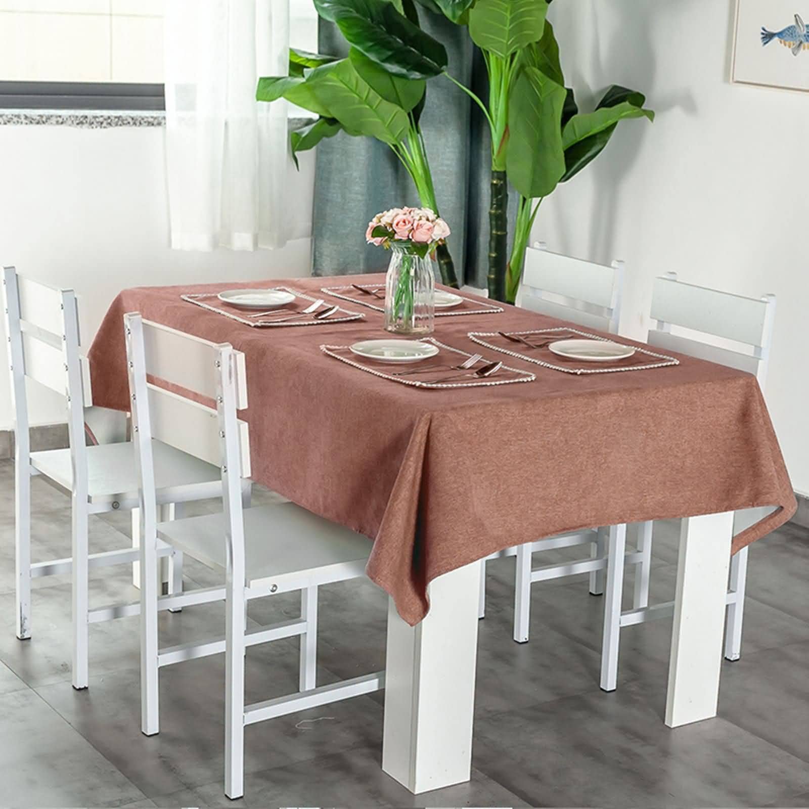 Tovaglia Antimacchia Damascate Stoffe per Fare Tovaglie Colori Solidi Semplici Cerata Tavolo Rettangolare Rettangolari Cotone Lino Caffè Decorazione Protezione del Cucina 140X180Cm