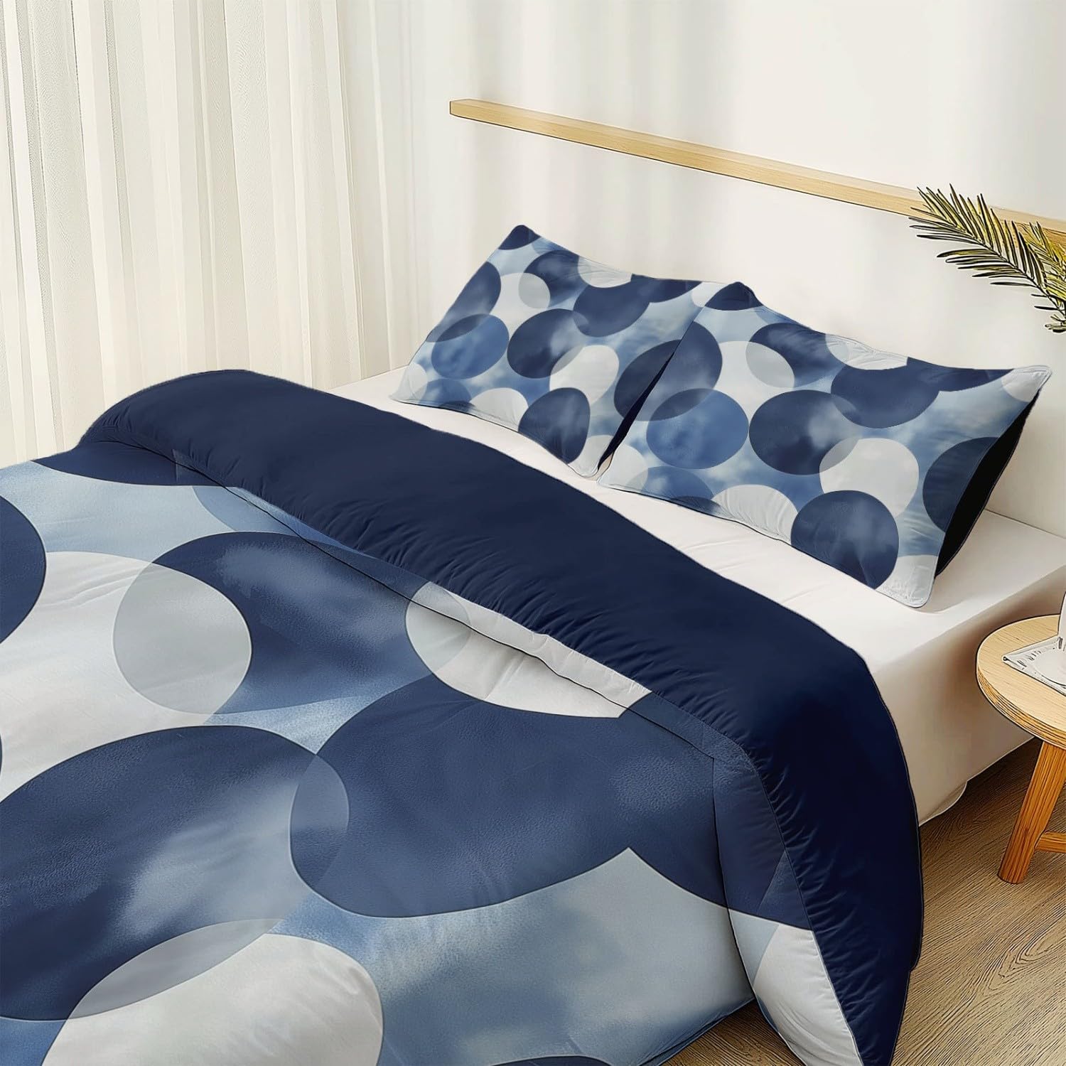Marineblau Bettwäsche 155x220 cm 3tlg, Schlafzimmer Deko Bettbezug und 2 Kissenbezug 80x80 cm, Zeitgenössisch Abstrakt Geometrisch Kreise Deckenbezug mit Reißverschluss, Weich Mikrofaser