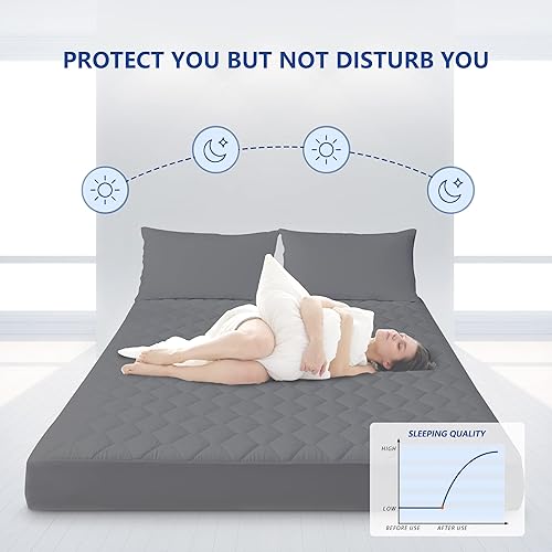 Miniatura 4 de Protector de colchón acolchado 100% impermeable con protector de almohada de microfibra con cremallera (gris)
