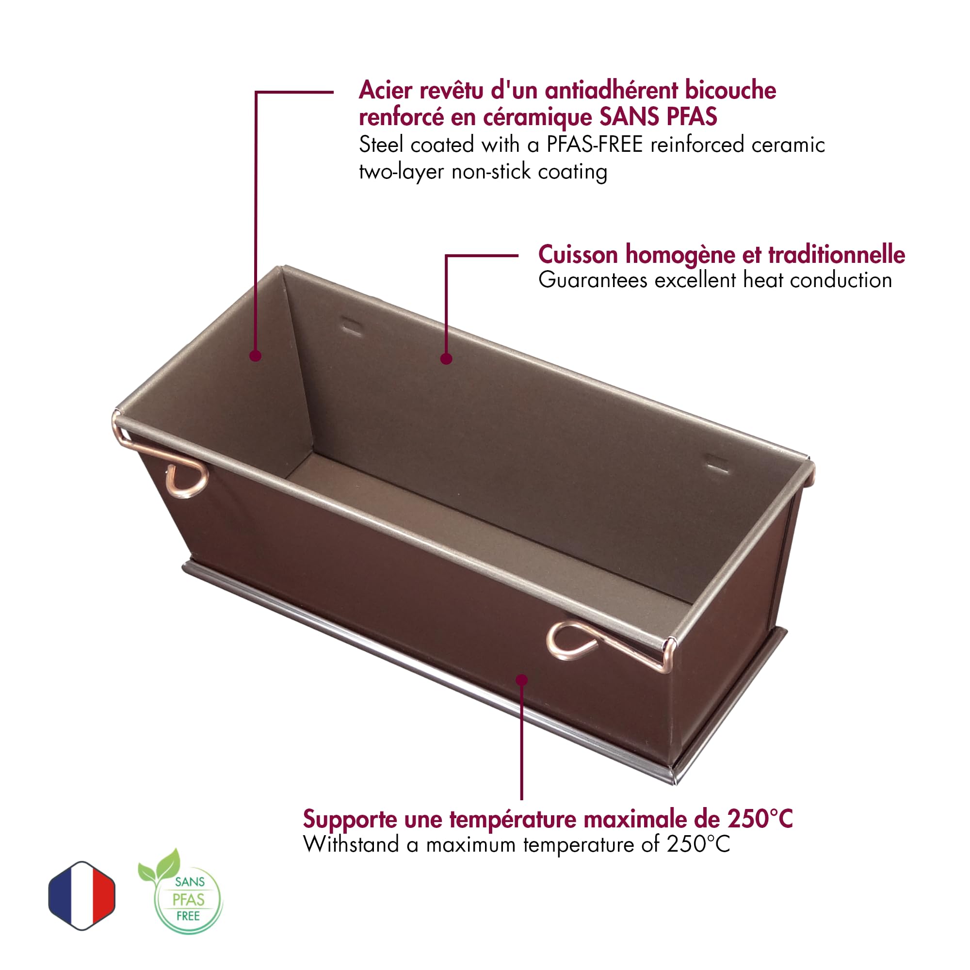 Gobel - Moule à Pâté ou Cake Ouvrant - 30 x 10 x 7,5 cm - Acier - Revêtement Antiadhérent Bicouche Garanti sans PFAS - Qualité Professionnelle – Fabriqué en France