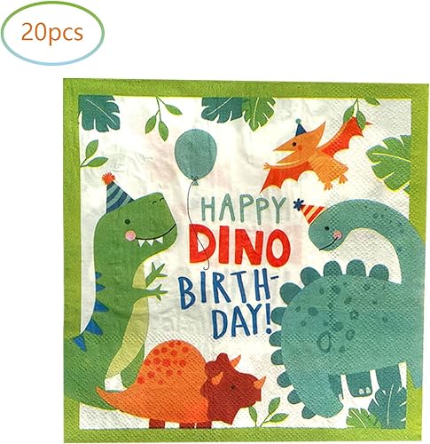 Miniatura 4 de Suministros de fiesta de cumpleaños de dinosaurios en acuarela, 20 platos y 20 servilletas, para decoración de fiesta de cumpleaños temática de