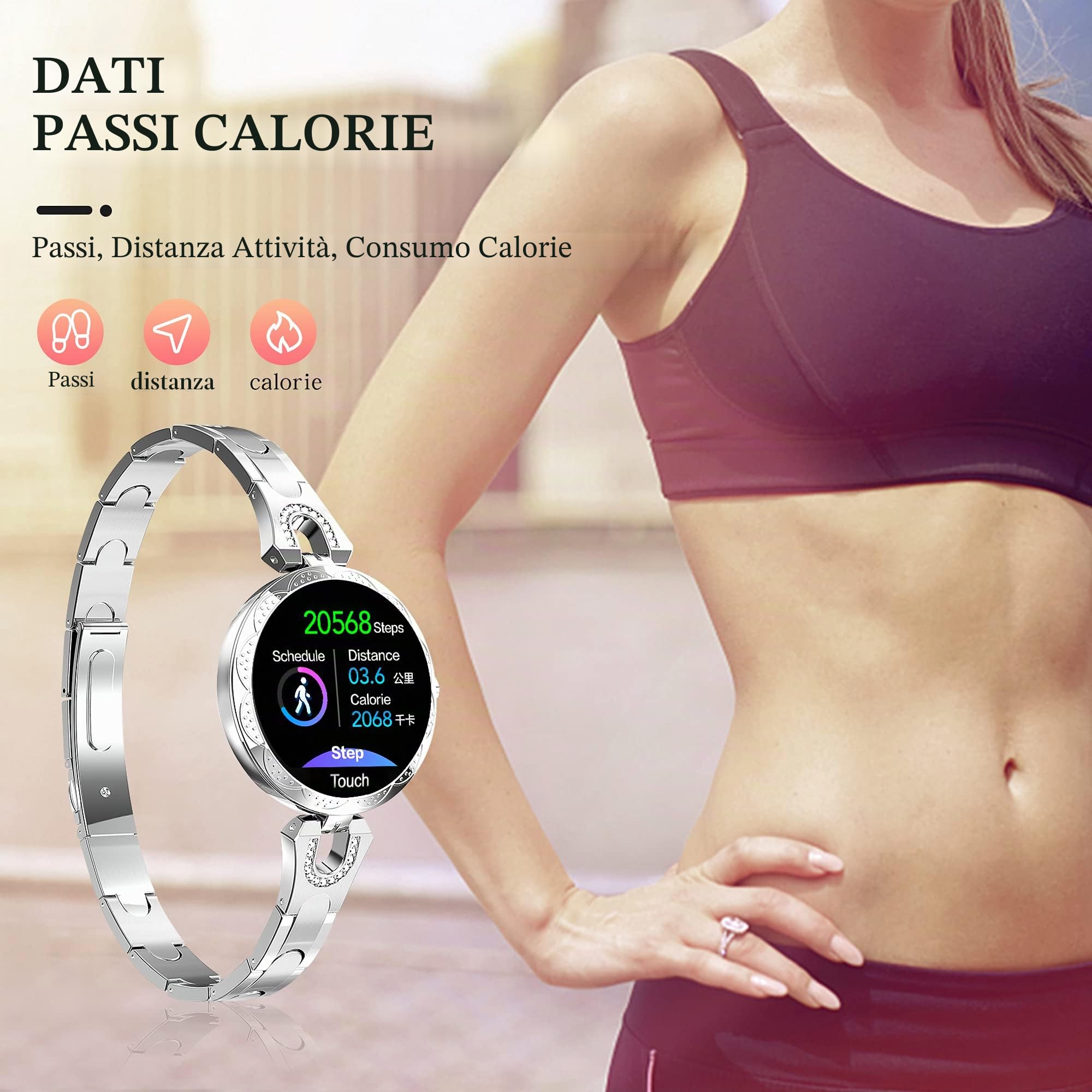 findtime Smartwatch Connesso per Donna in Acciaio Impermeabile con Monitor della Frequenza Cardiaca e Fitness per Android e iOS IP68
