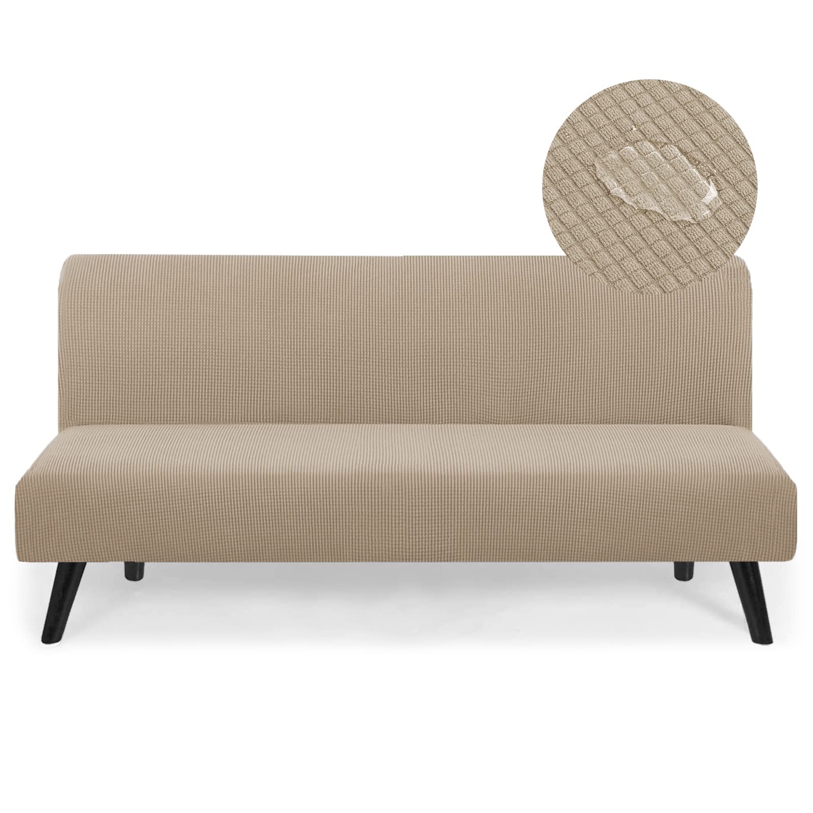 TOPYUMH Water Resistant Armless Futon Cover Sofa Bed Slipcover, Foldable Futon Couch Cover Furniture Protector, Washable Removable, Sand