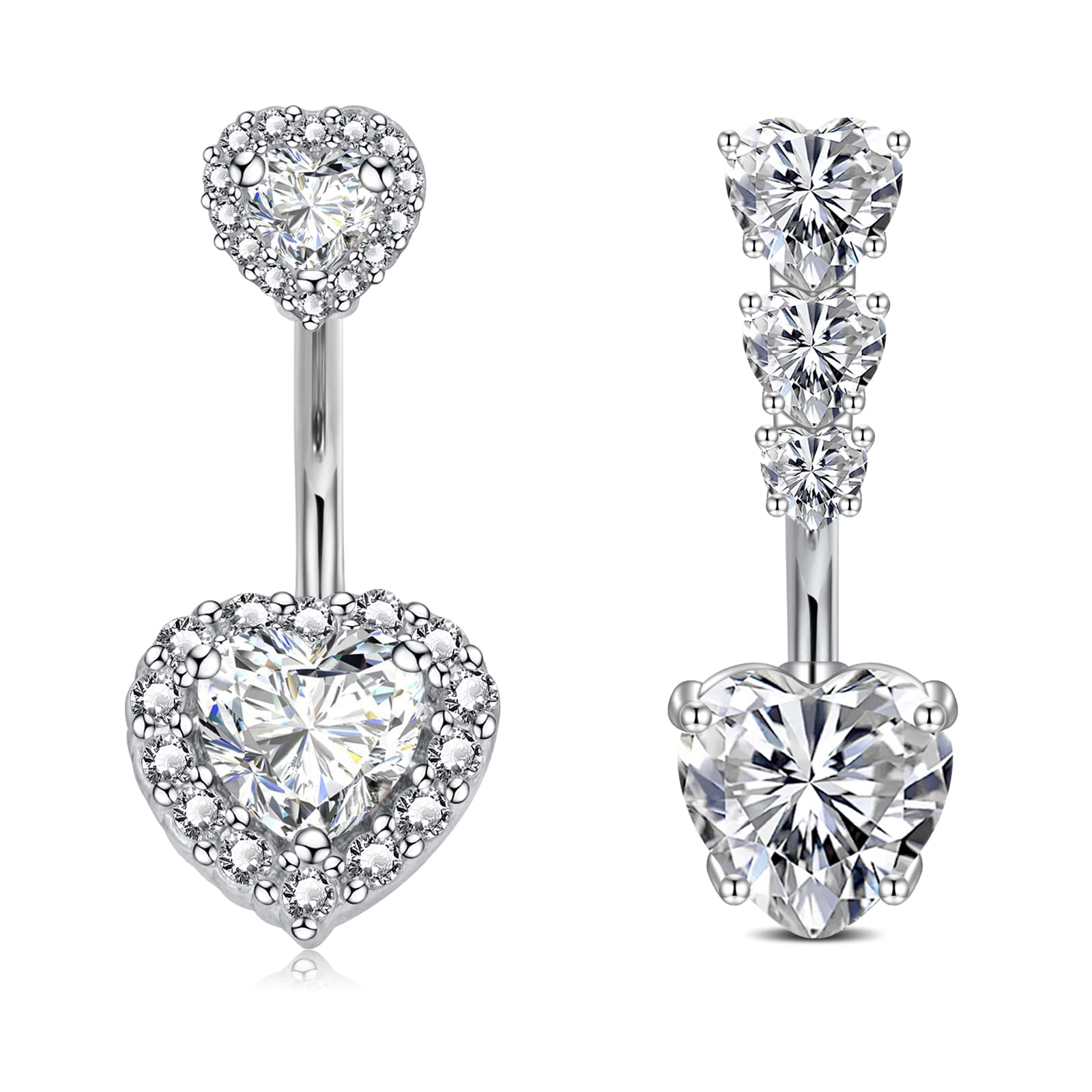 WillTen 14G Piercing Ombligo Acero Inoxidable Piercing Banana Curvados Mujer Piercing Vientre Ombligo Corazón Diamante CZ Hombre 6-10MM