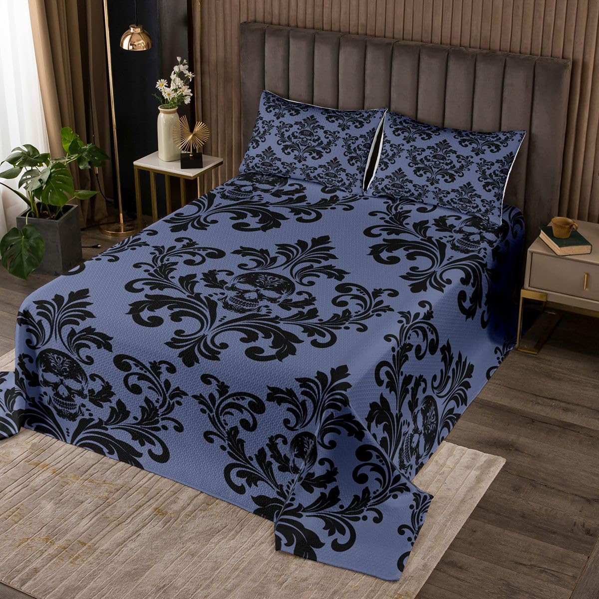 Gotycka czaszka, narzuta na poduszkę, egzotyczna, antyczna, wiktoriańska, barokowa, dla dzieci, nastolatków, w stylu boho, damask, kwiaty, zestaw pościeli, rozmiar S