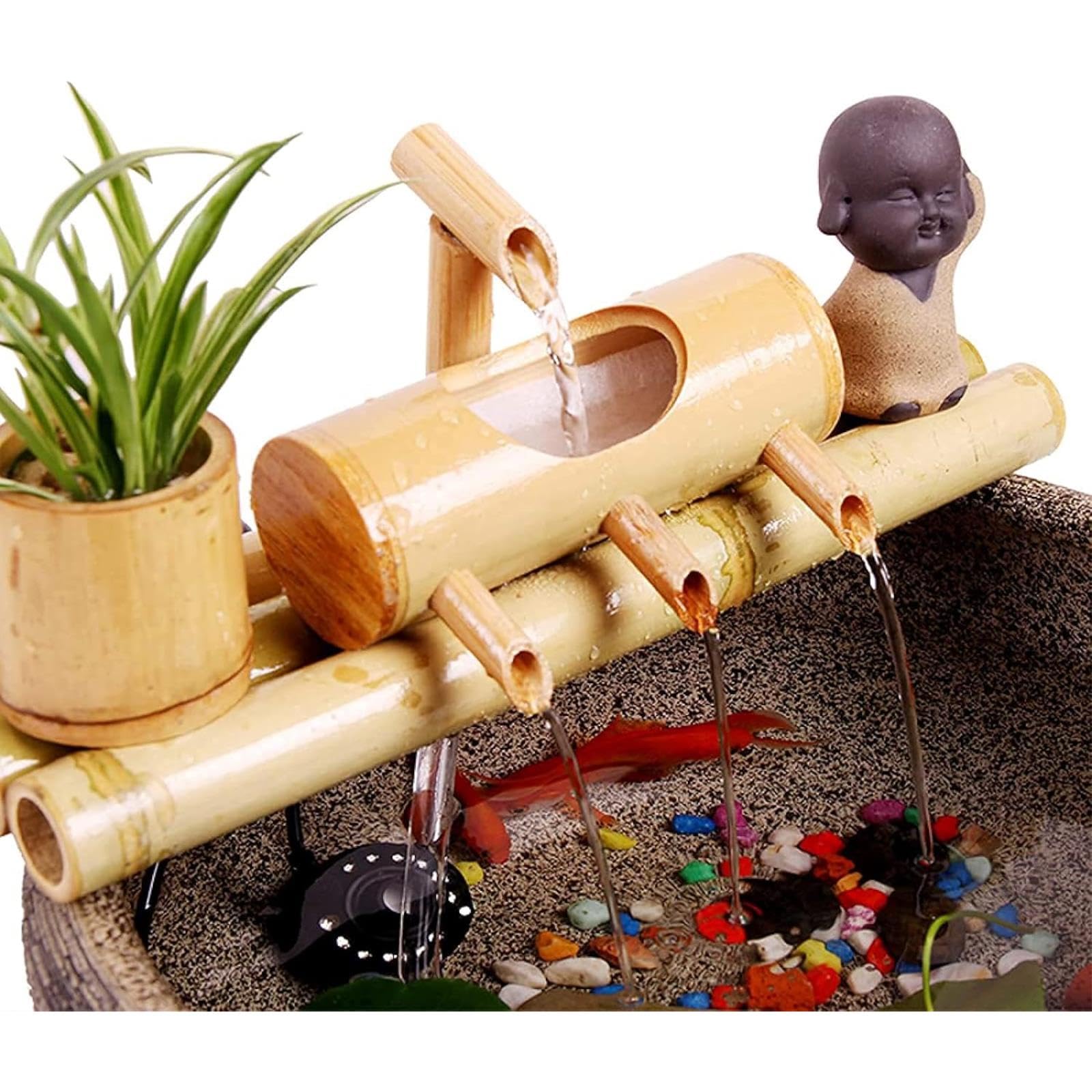 asdchZen Bamboo Fountain Kit, Solar Bamboo Water Fountain With Pump, Zen Feng Shui Garden Fountain, Bamboo Water Landscaping Decoration, For Patio, Yard, Pond, Balcony, Fish Tank,13.8in