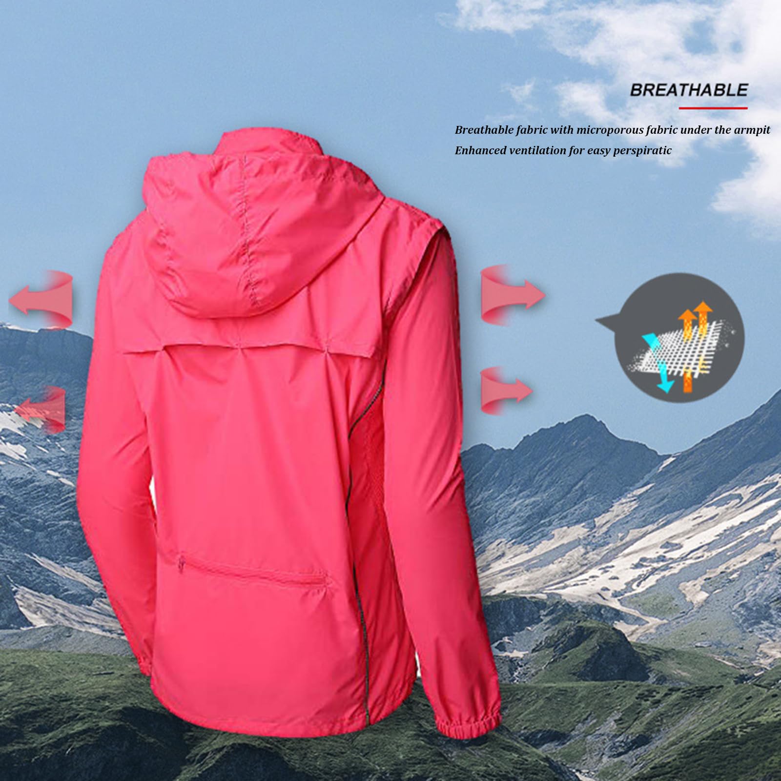 Giacche Ciclismo Donna con Cappuccio, Antivento Impermeabile MTB Sportivo Abbigliamento Leggera Traspirante All'Aperto Ciclismo Giacca Asciugatura Rapida,Plum Red-S
