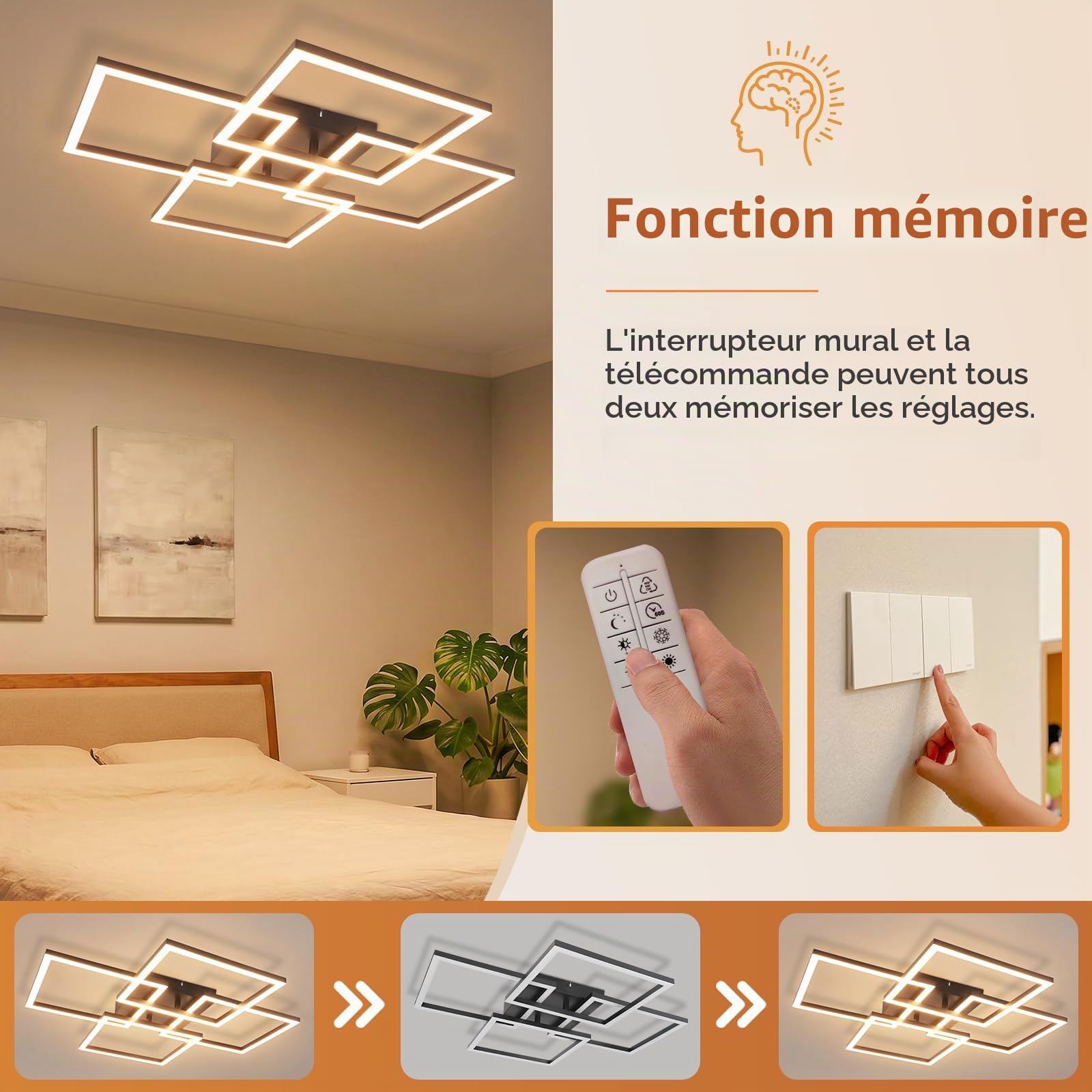 Homefire Plafonnier LED, 43W 6200lm Moderne Lampe de Plafond 3000K-6500K,