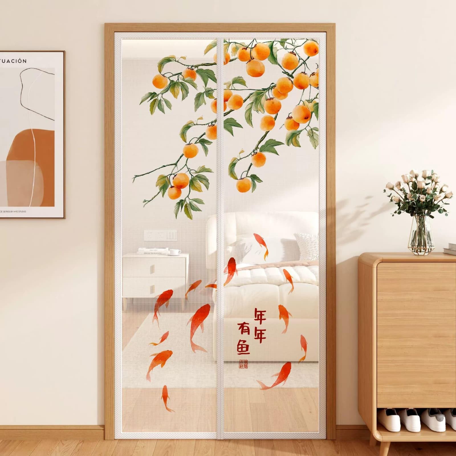 Moustiquaire porte magnétique Hiseng 100x210 cm avec fermeture automatique style chinois