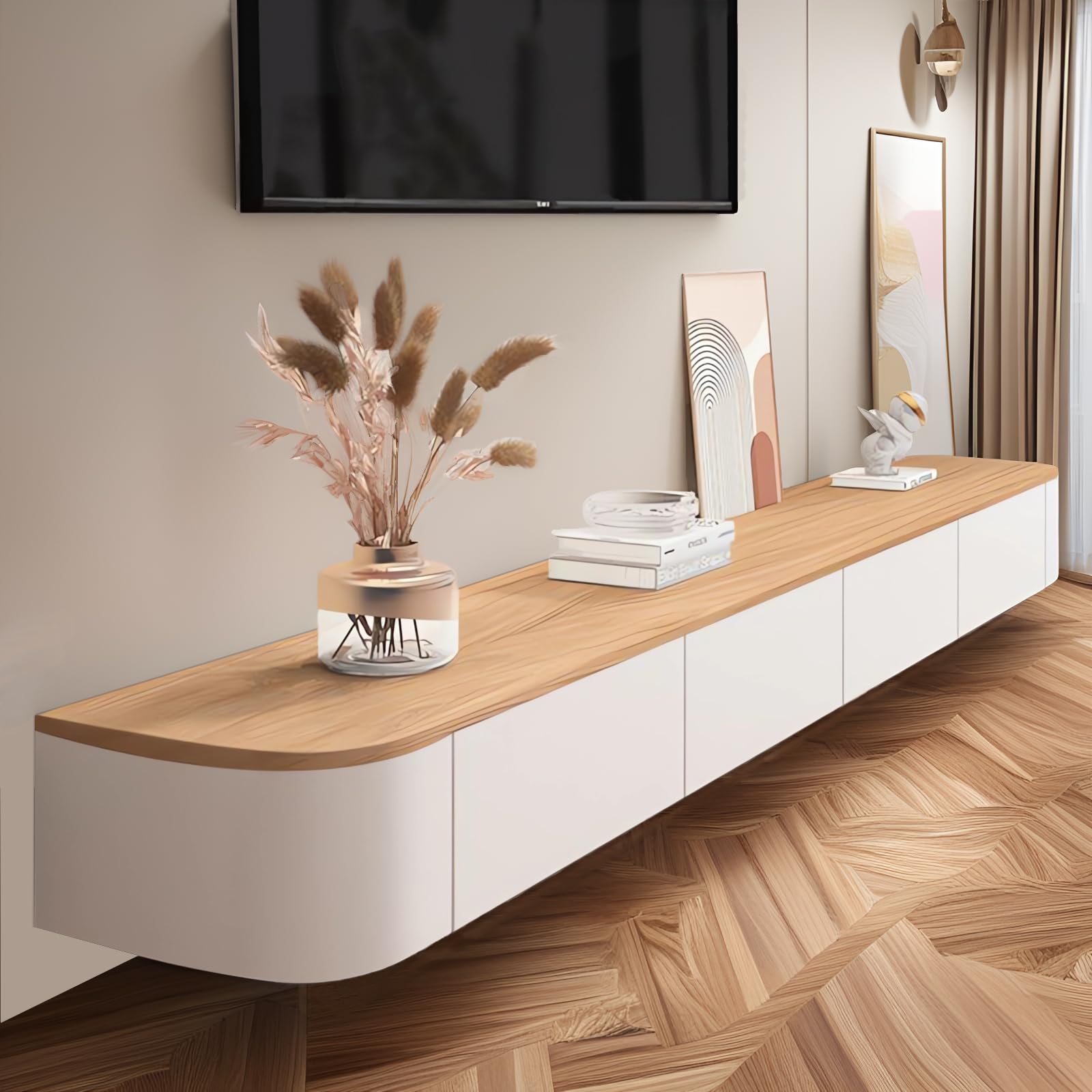 Console de rangement moderne suspendue avec grand plateau TV
