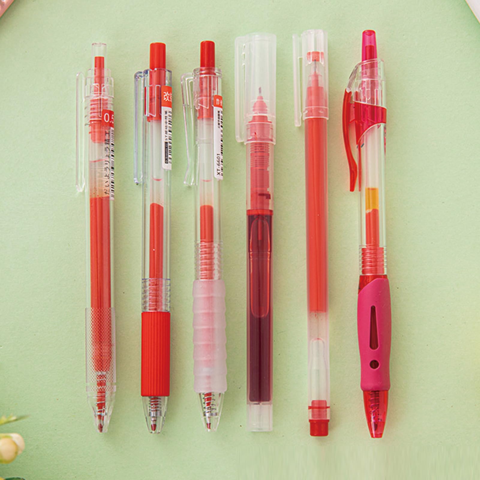 MOZXIRZ Gelschreiber mit roter Tinte, 0,5 mm, glattes Schreiben, für Mädchen, Jungen, Damen, Herren, Büro, Schulbedarf, Rot, 6 Stück