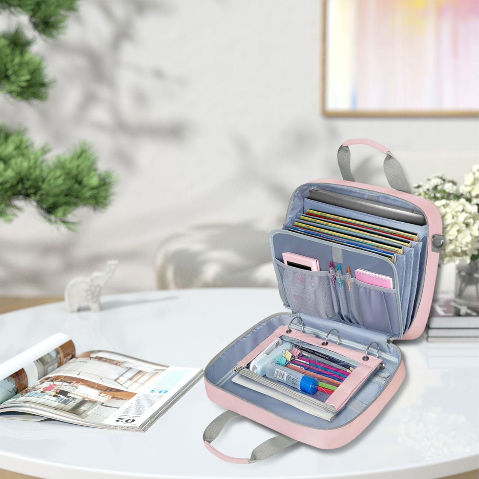 Cartella con Cerniera a 3 Scomparti con Tasca Portadocumenti, Capacità 500, Organizer Portatile per Scuola, Università, Casa