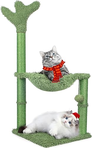 Miniatura 7 de Poste rascador para gatos con hamaca, árbol para gatos de 38.2 pulgadas para gatitos de interior, torre pequeña de cactus para gatos con bola