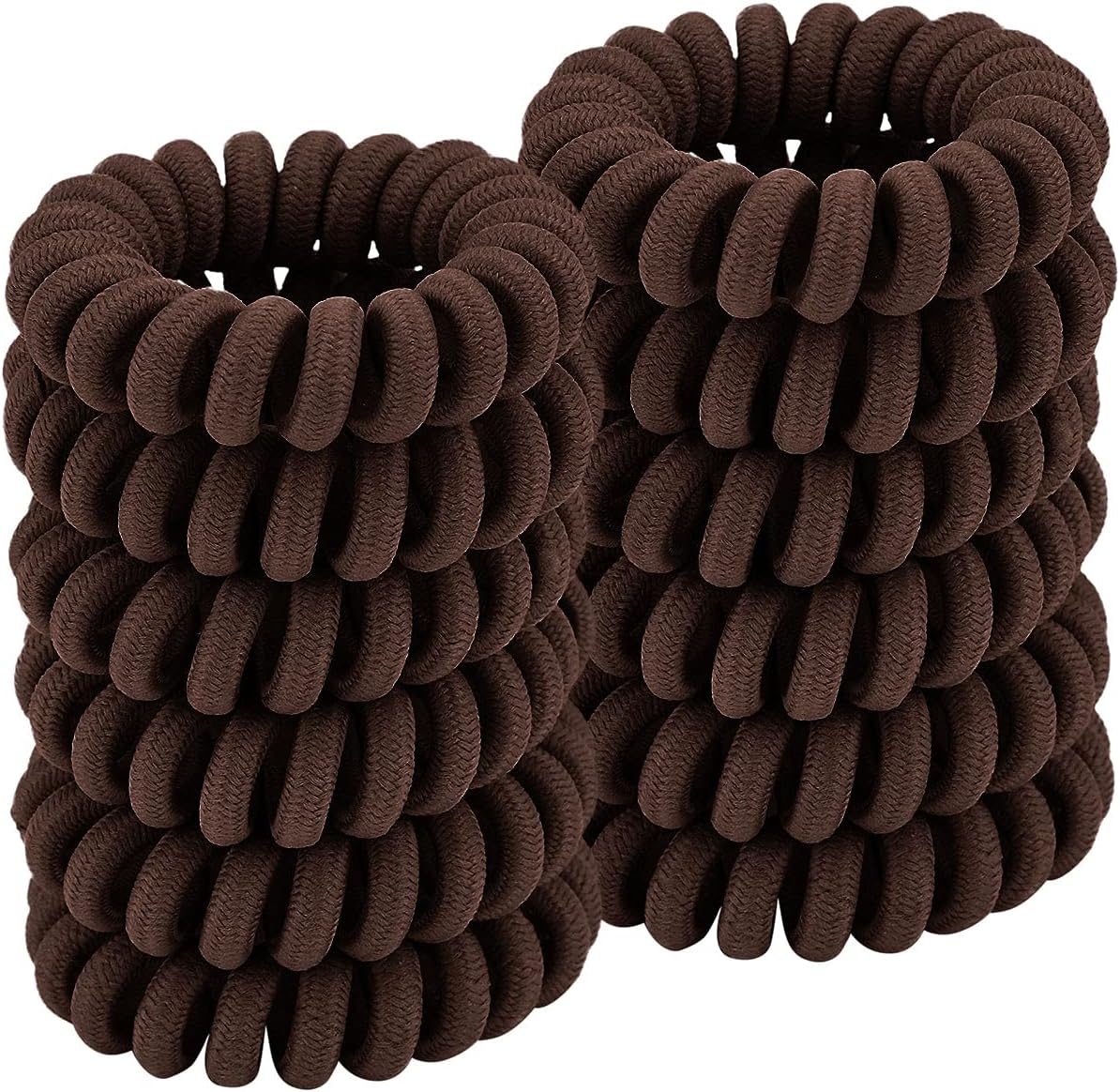 Spiral Hair Ties (Cloth Coffee, 12 Pcs), Coil Ponytail Holder for Thick Hair, No Crease Phone Cord Ties for All Hair Types with Plastic Spiral