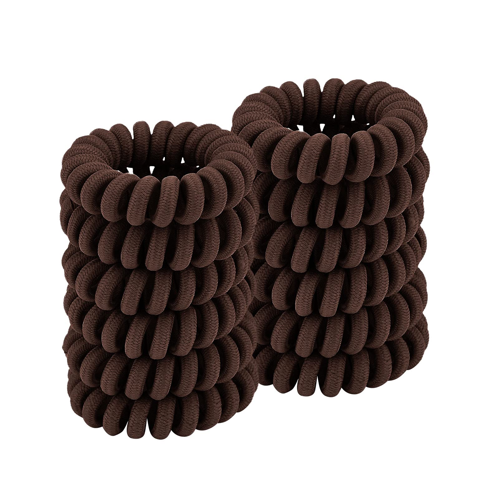 Spiral Hair Ties (Cloth Coffee, 12 Pcs), Coil Ponytail Holder for Thick Hair, No Crease Phone Cord Ties for All Hair Types with Plastic Spiral