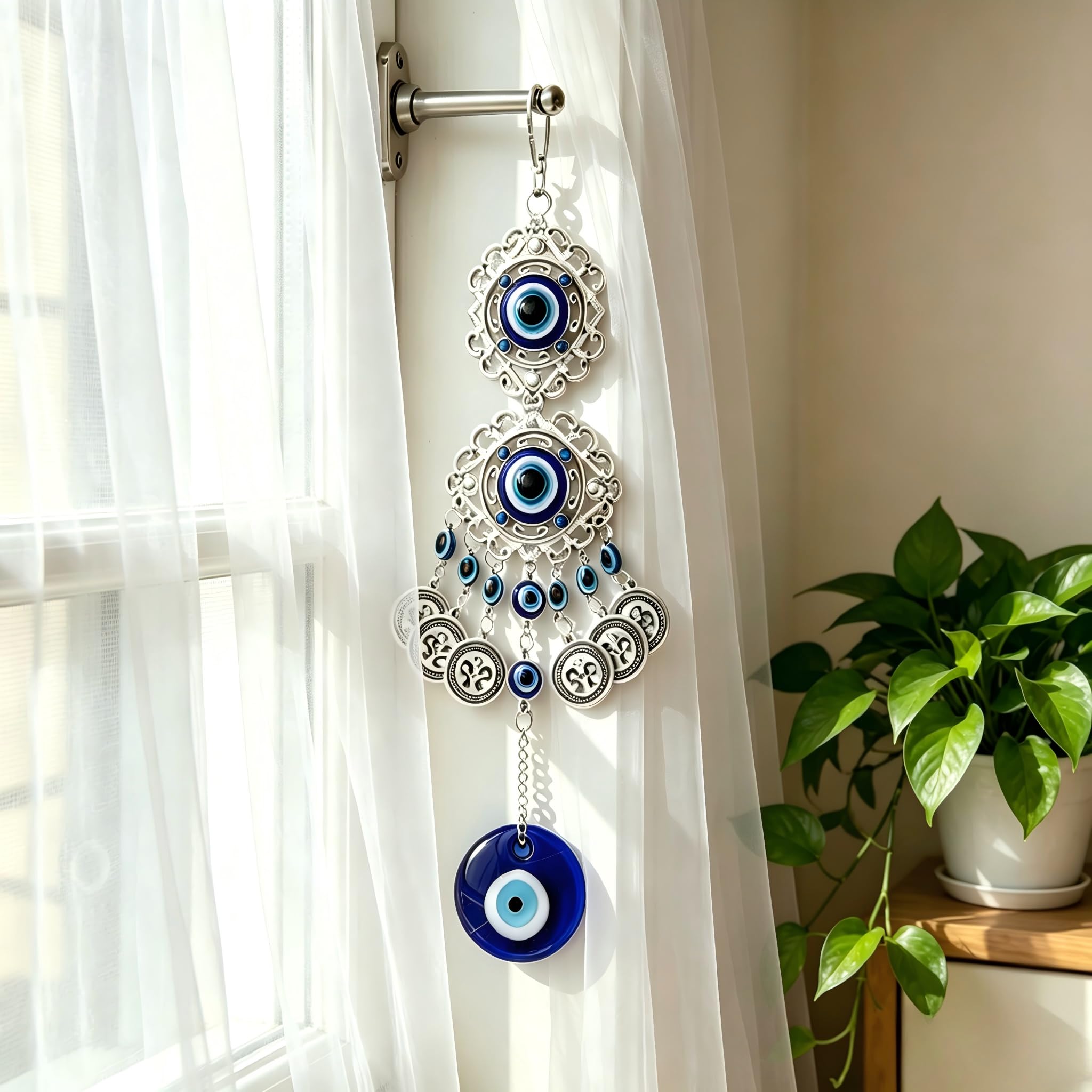 Creative Handmade Evil Eye Silver Metal Retro Blue Eyes Wall Pendant Good Luck Charm, Office, Car Decoration, Blessing Ornament, Reflects Negative Energy (1PC Blue - Silver)