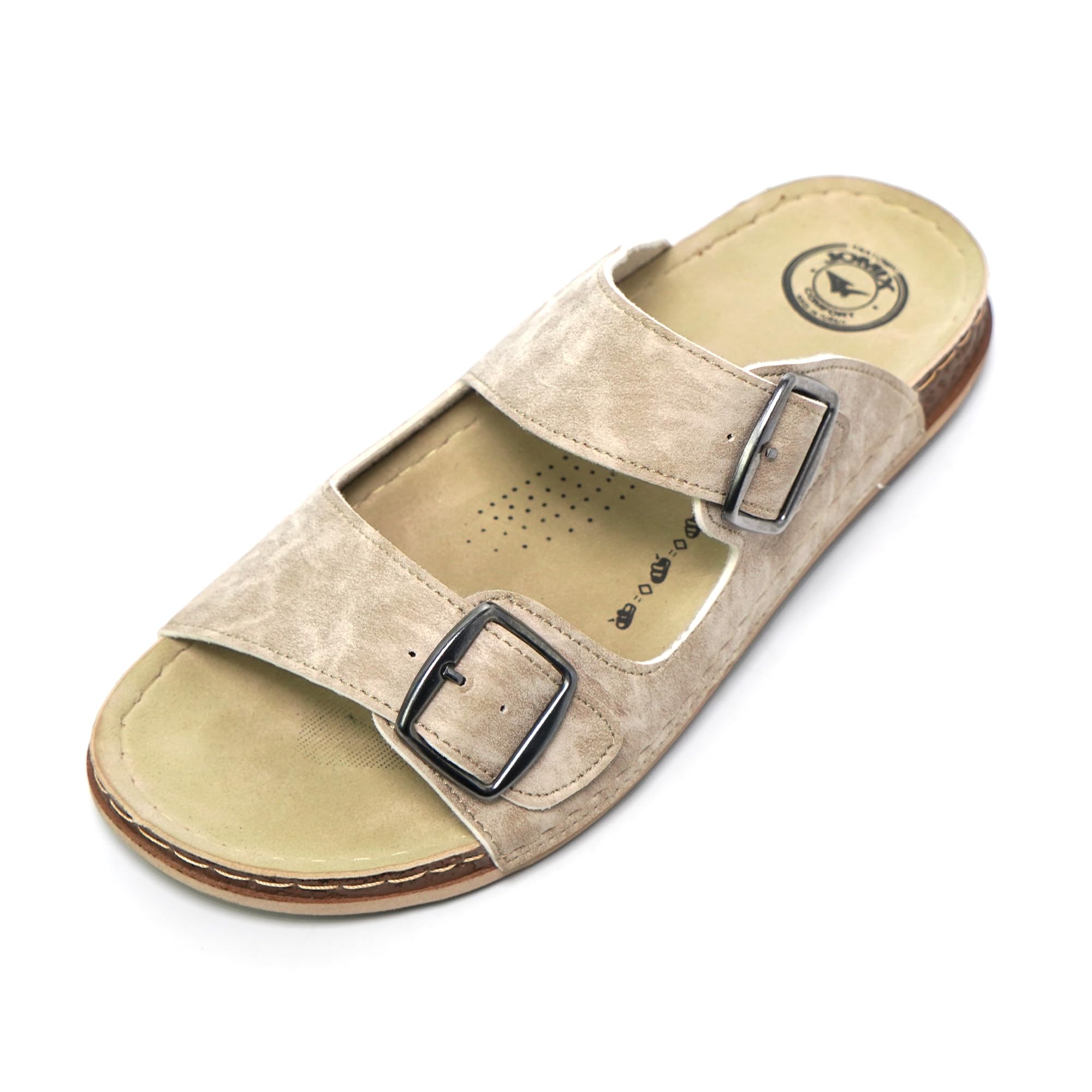 JOMIX Pantoletten Herren Sommer Elegant Hausschuhe mit Verstellbarer Rieme Atmungsaktiv Leichte Leder Sandalen Flache Strand Sommerschuhe Slipper