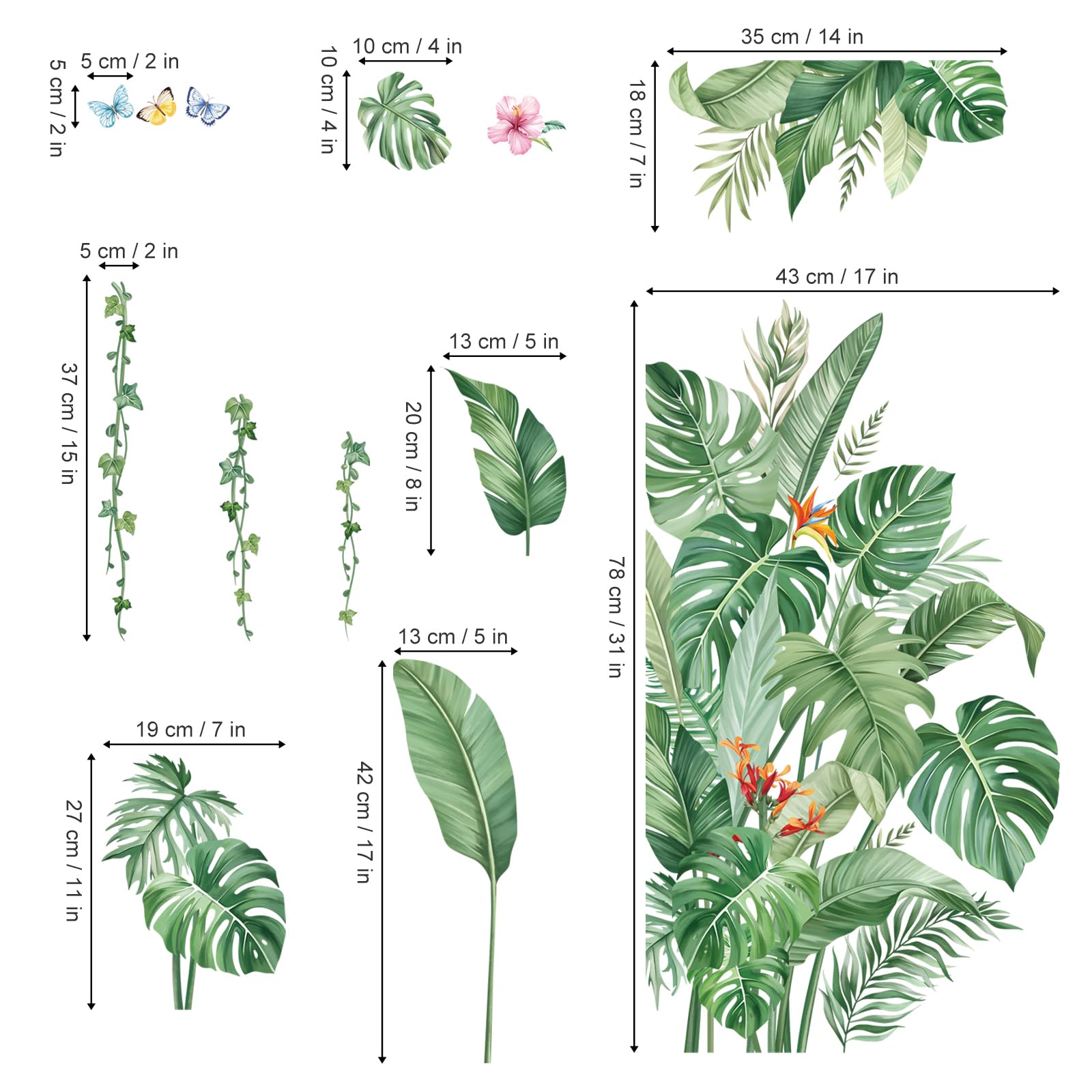 decalmile Large Jungle Leaves Wall Decals Tropical Palm Leaf Plant Wall Stickers for Living Room Sofa TV Background Wall Decor - Image 4