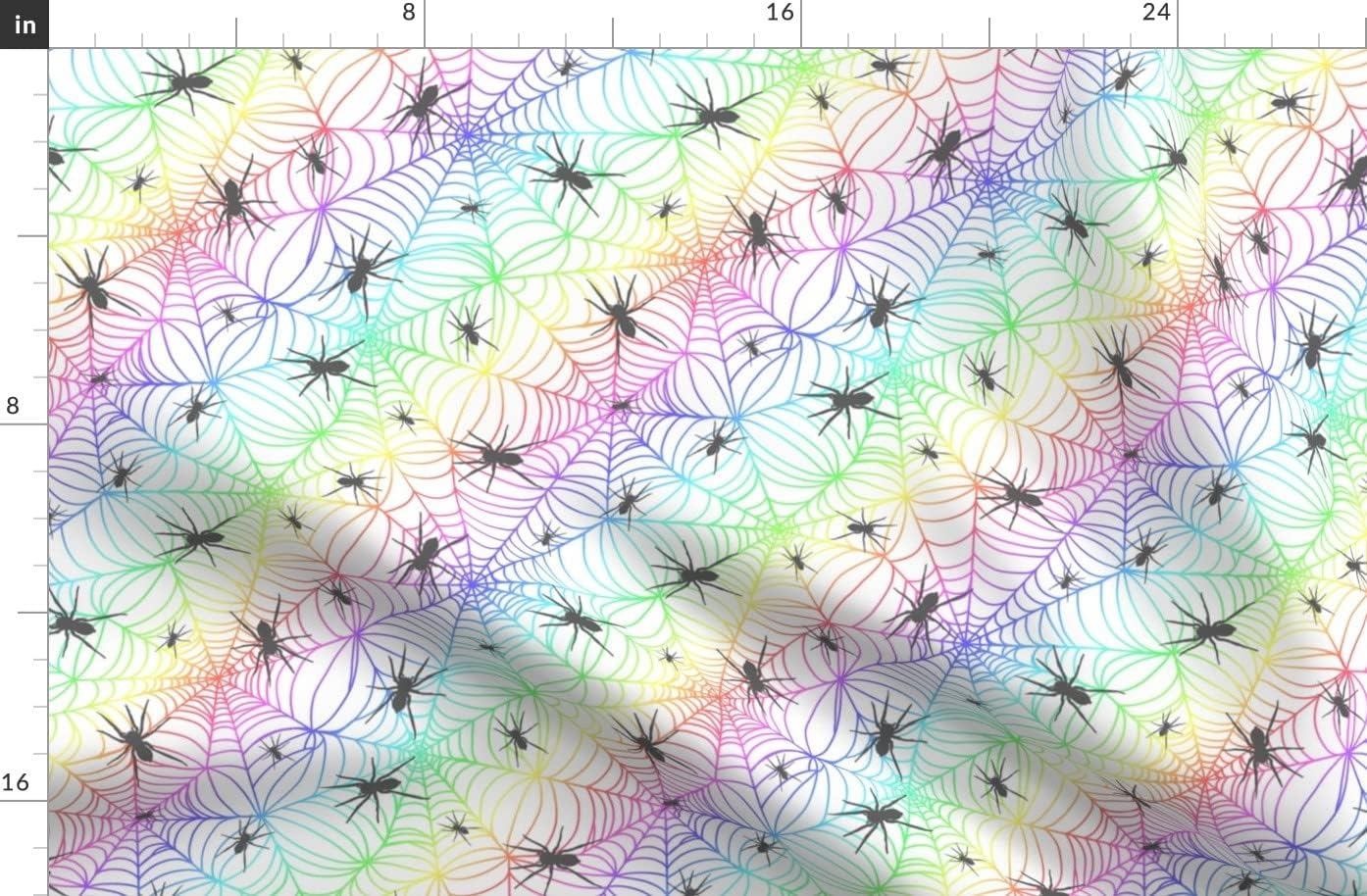 Spoonflower Fabric - Rainbow Spider Webs White Spooky Cute Halloween Printed on Organic Cotton Sateen Fabric by The Yard - Sewing Quilting Apparel Home Decor