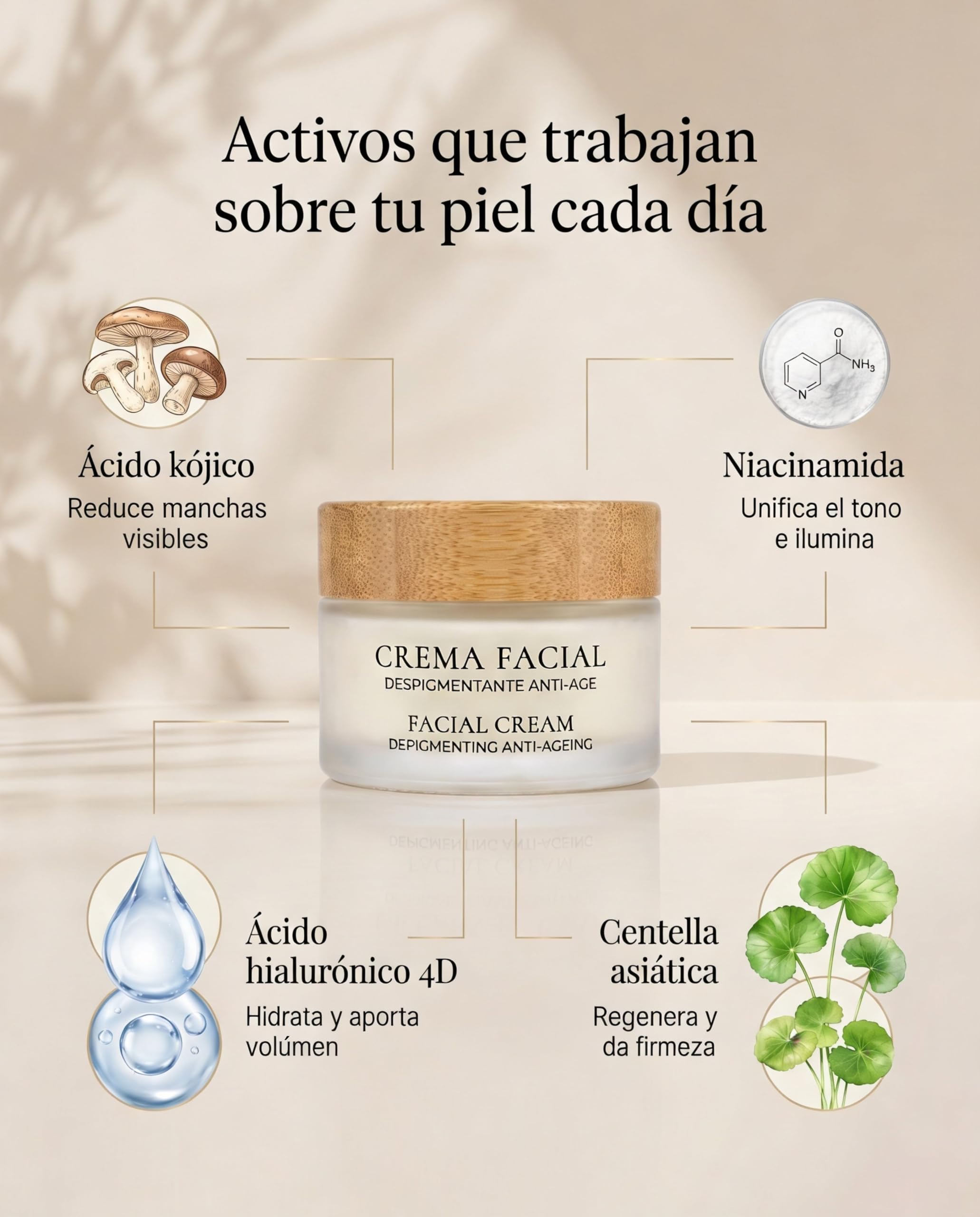 Crema Facial Mujer Antiedad Despigmentante Coreana con Centella Asiatica y Niacinamida Acido Hialuronico reduce Manchas Arrugas y Flacidez Piel Madura 40 años Hidratante Antiarrugas dia y noche 50 ml