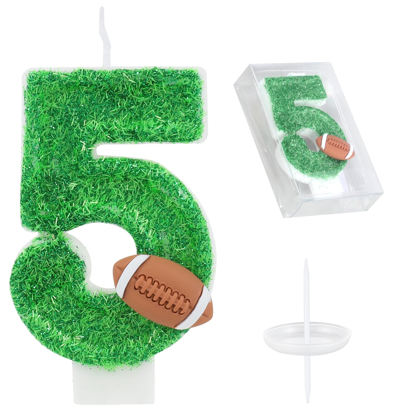 Football Candle Green Number 5 Candles 5st Birthday Candles for Cake and Cupcake Topper Party Decorations Decor Supplies Favors