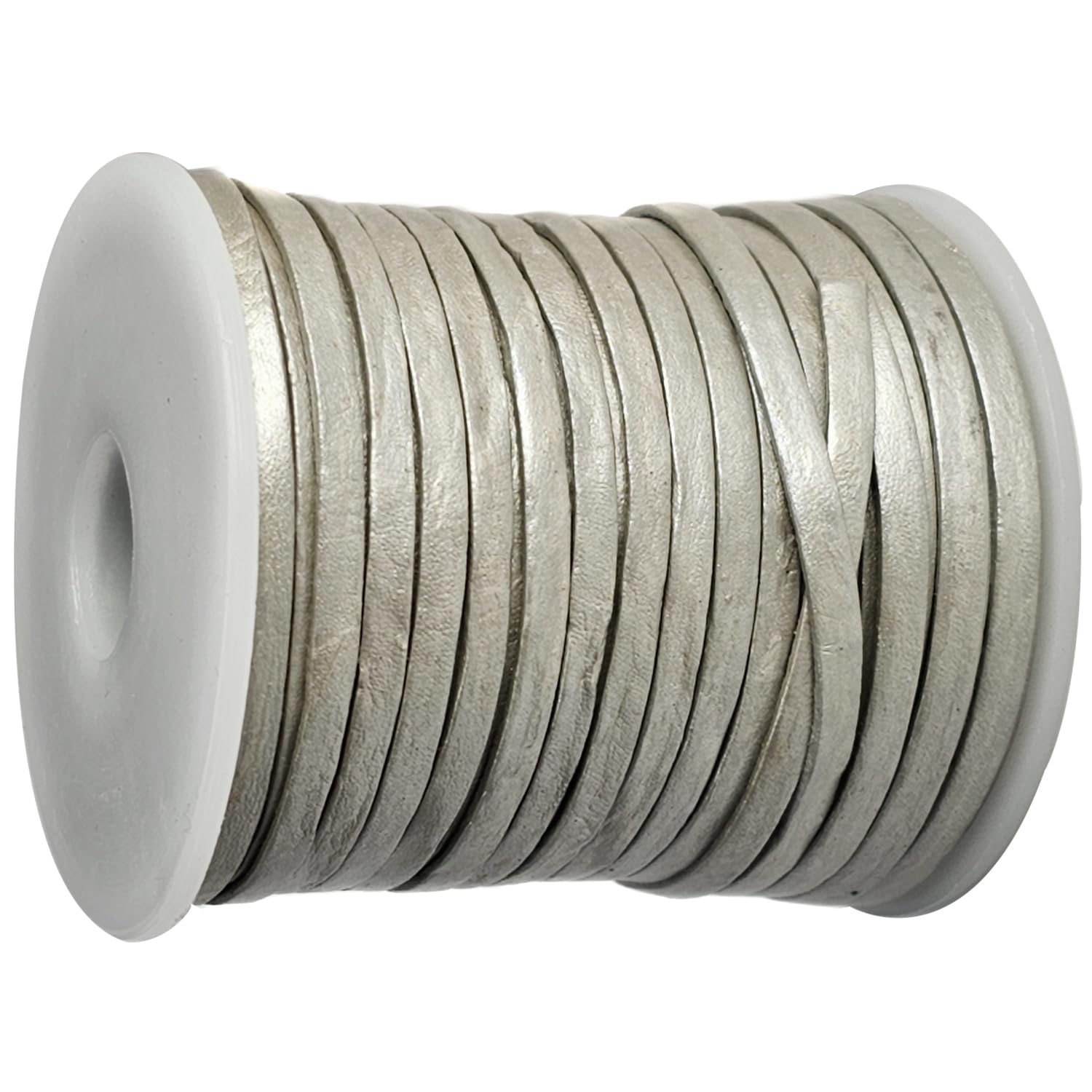 esnado Laccio in pelle piatto | Larghezza 3 mm, Spessore 1 mm | Lunghezza: 15 metri | Colore: Argento | VERO cuoio - conciato vegetale | per il fai da te | Produzione di gioielli