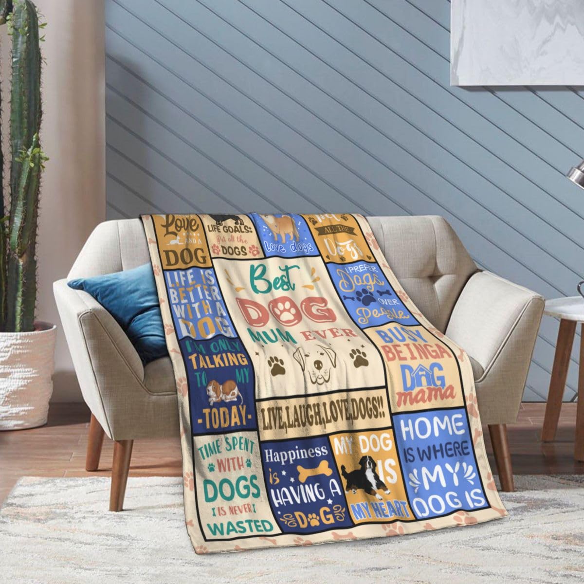 Coperta Morbidissima Per Amanti Dei Cani - 150x130 Cm - 100% Poliestere - Design Con Frasi - Regalo Per Donne