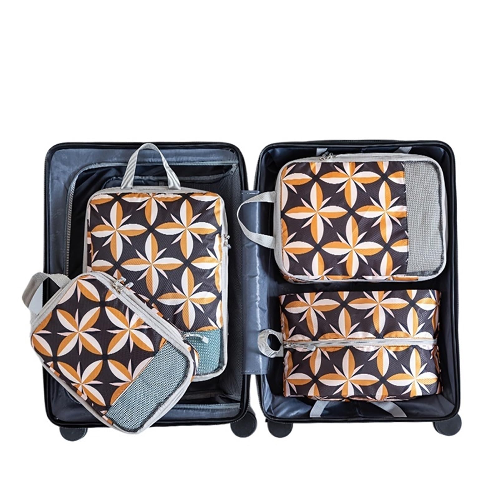 Packwürfel 4-teiliges Kompressions-Aufbewahrungsbeutel-Set mit großer Kapazität, faltbare Verpackungswürfel, waschbar, erweiterbar(Color 02)