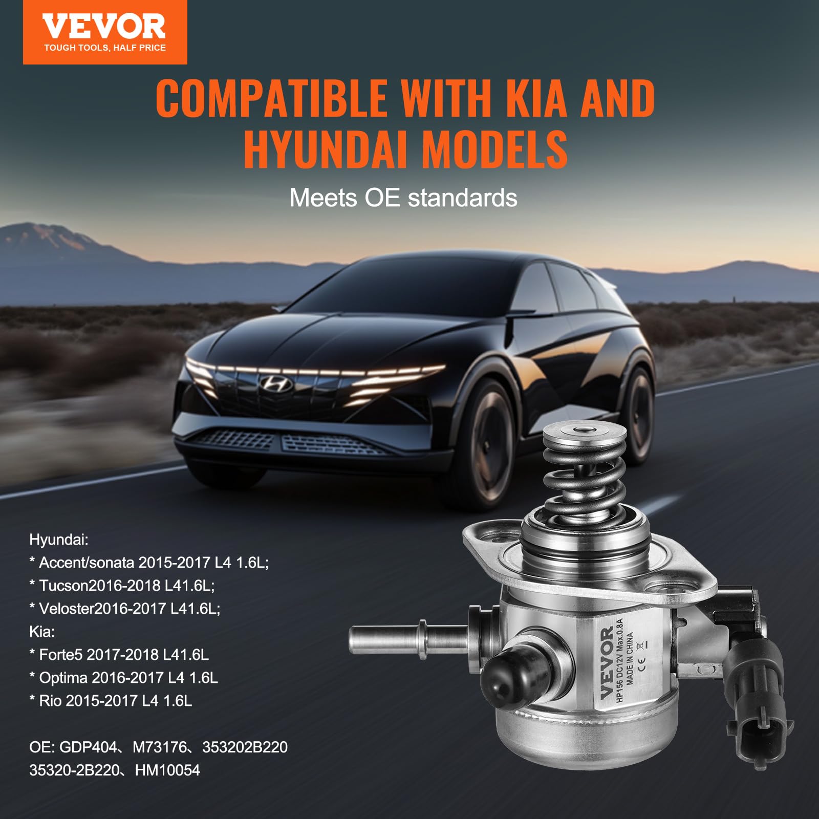 VEVOR Bomba de Combustible Alta Presión Compatible con Accent/Sonata, Tucson, Veloster y Kia Forte5, Optima, Rio 2015-2017 L4 1,6L, Reemplaza GDP404, M73176, 353202B220, 35320-2B220, HM10054