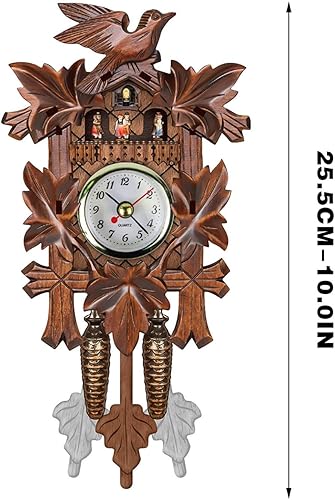 Miniatura 2 de Reloj de pared de cuco de 10 pulgadas, reloj despertador de madera, reloj despertador retro para sala de estar, relojes despertadores a batería para