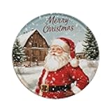 MUYIASER Round Metal Sign Merry Christmas Santa Retro Metal Tin Sign Vintage for Winter Wreath Home Yard Garden Bar Cafe Decor 8 Inches