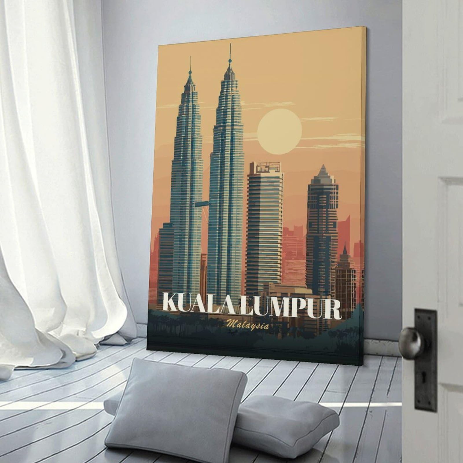 Junmoney Kuala Lumpur Cityscape Illustration Decorative Wall Artwork 24x36inch(60x90cm), for New Homes, Bedrooms Or Workspaces, A Wall Art Gift for Fresh Interiors