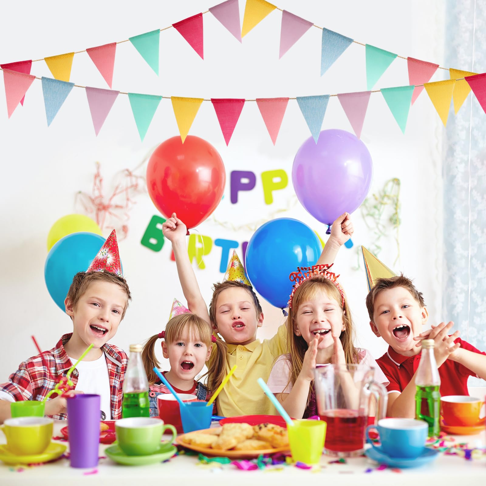 Coco Berming 5 Pezzi Bandierine Colorate, Multicolore Festone Striscione 24 Metri, 60 Bandiere Ghirlanda, Festoni Decorazioni per Festa, Compleanno, Matrimonio, stanza dei Bambini, Giardino (Stile B