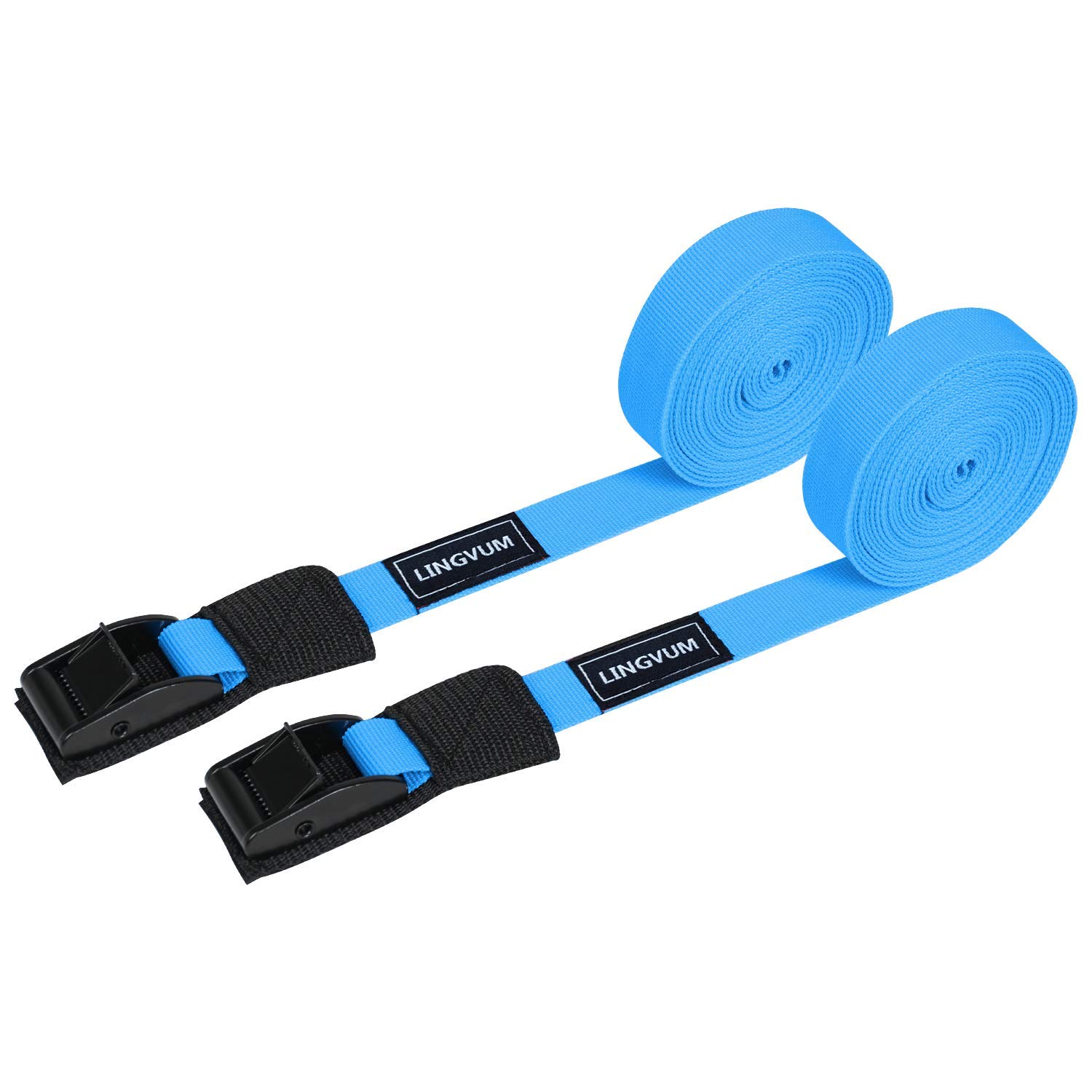 LINGVUM Tie Down Cam Straps for Kayak, Surfboard, SUP Board, Canoe, Cargo Roof Rack Straps 15 Feet (Pair), Black/Blue/Red