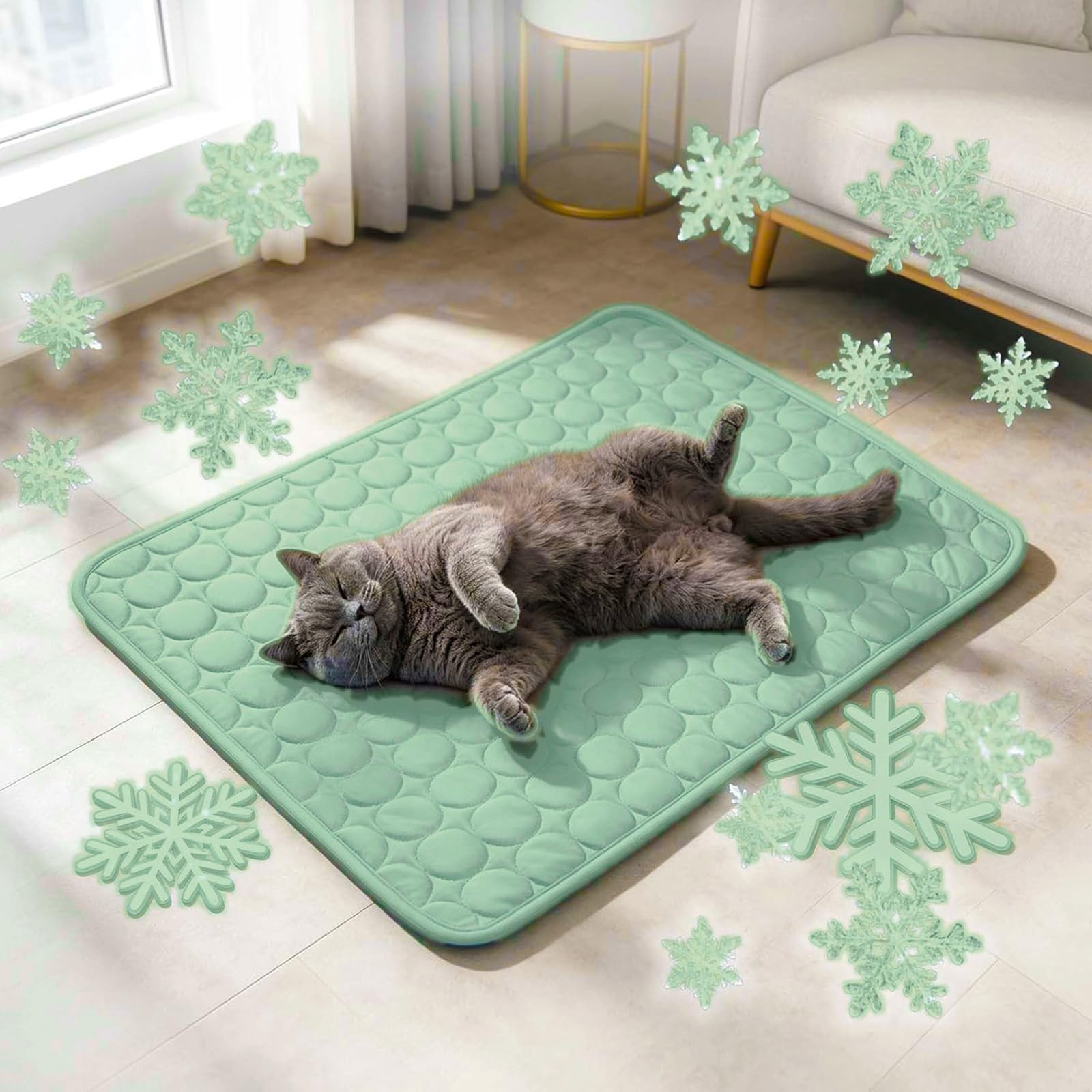 vnarunp Pet Cooling Mat for Dogs & Cats, Reusable Summer Cooling Pad with Non-Slip Surface, Portable Cool Bed for Home, Sofa, Crate, Car and Outdoor Travel (Green,S)